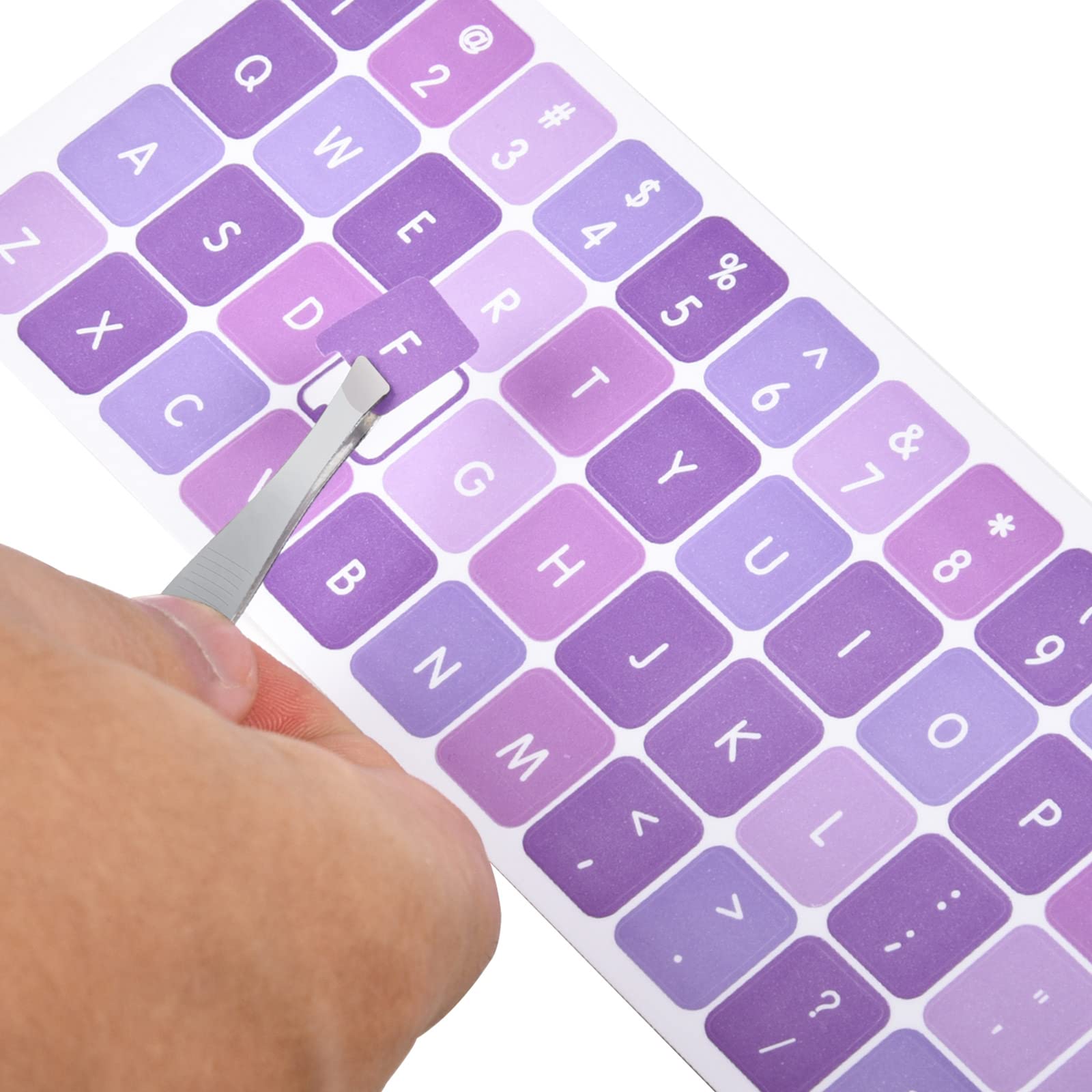 2Pcs English Keyboard Stickers With Tweezer, Universal Keyboard Sticker Purple Background With White Lettering Keyboard Letters