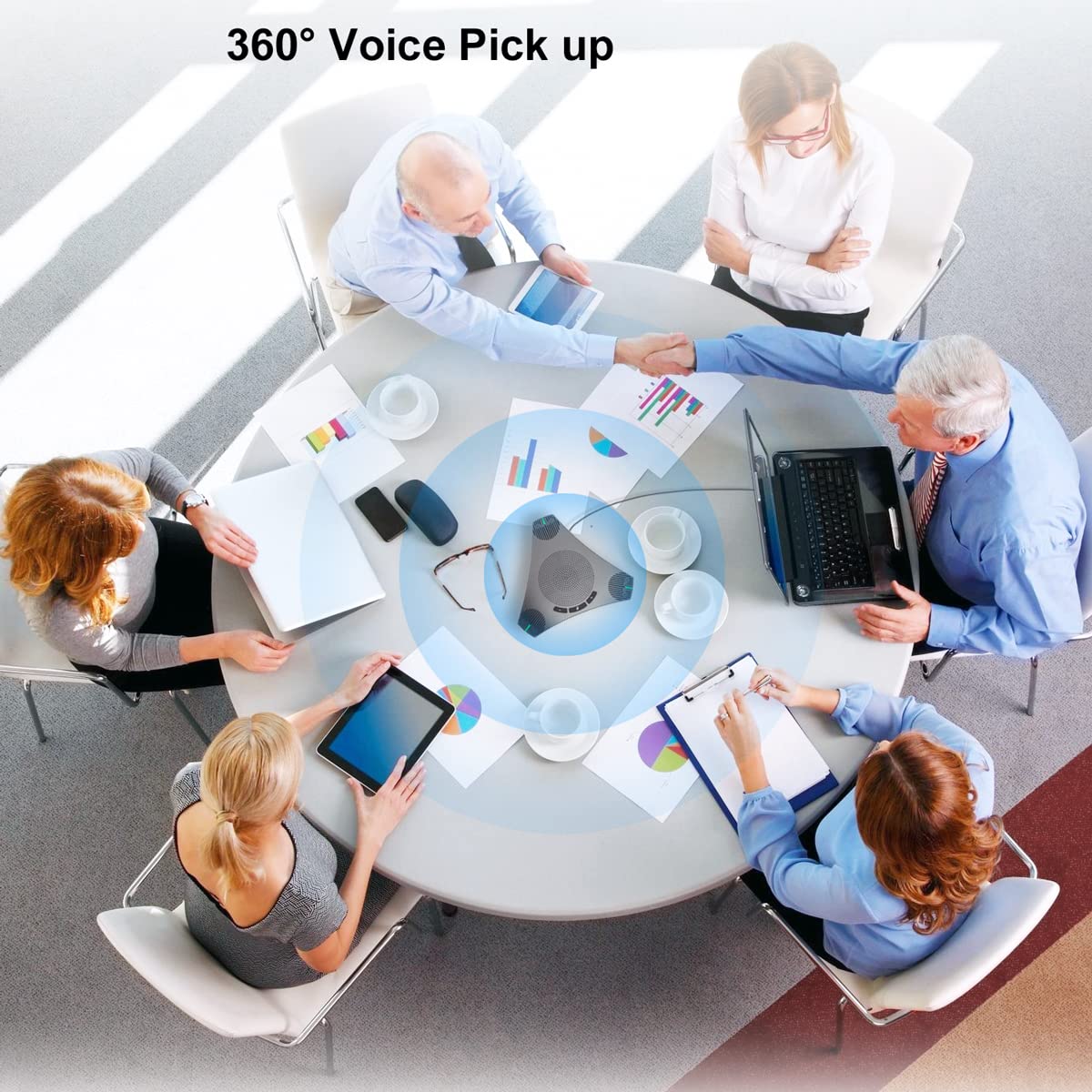 Conference Speaker And Microphone, 360 Omnidirectional Usb Speakerphone Microphone With Usb Hub, Noise Reduction/Echo Cancellati