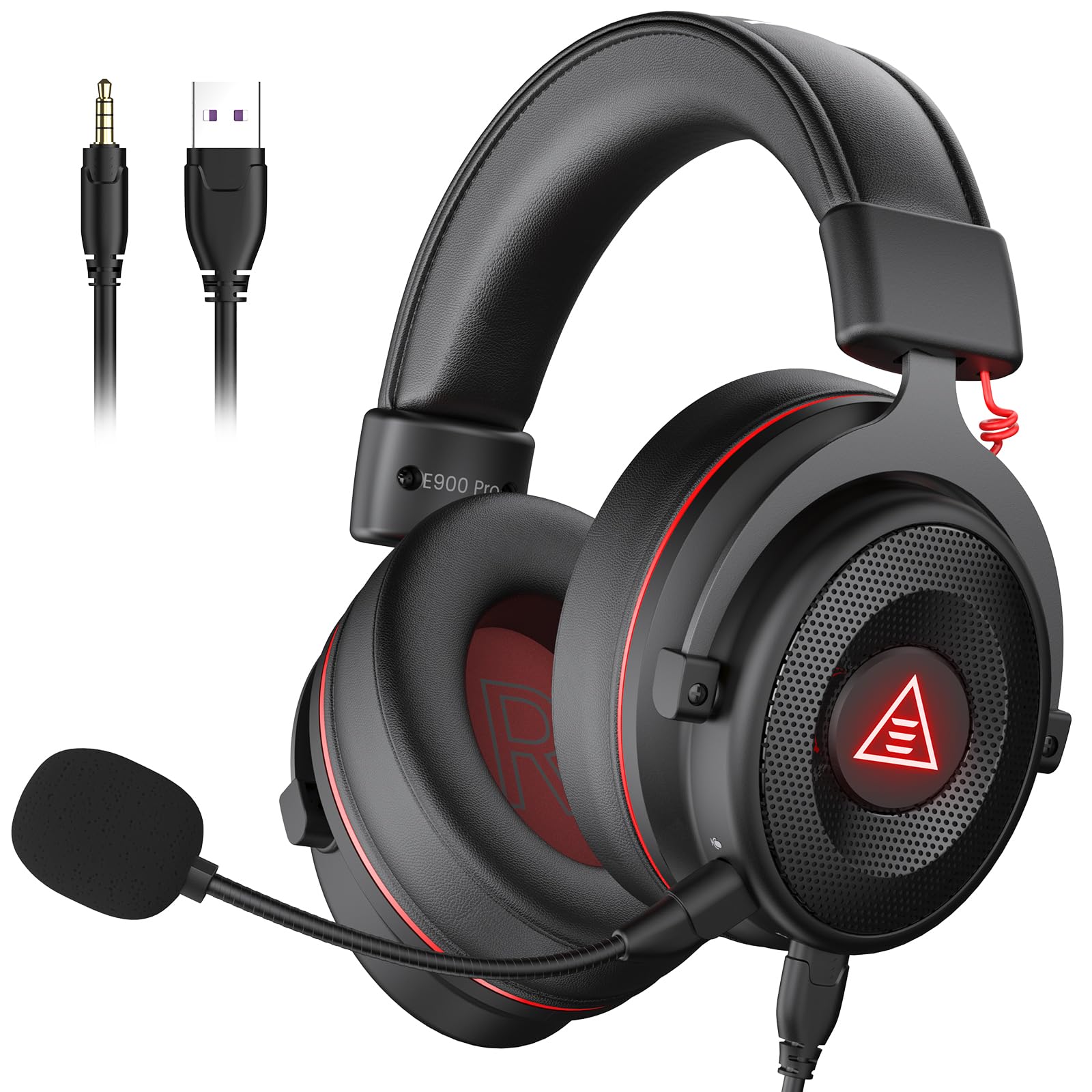 EKSA E900 Pro USB Gaming Headset for PC - Computer Headset with Detachable Noise Cancelling Mic, 7.1 Surround Sound, 50MM Driver