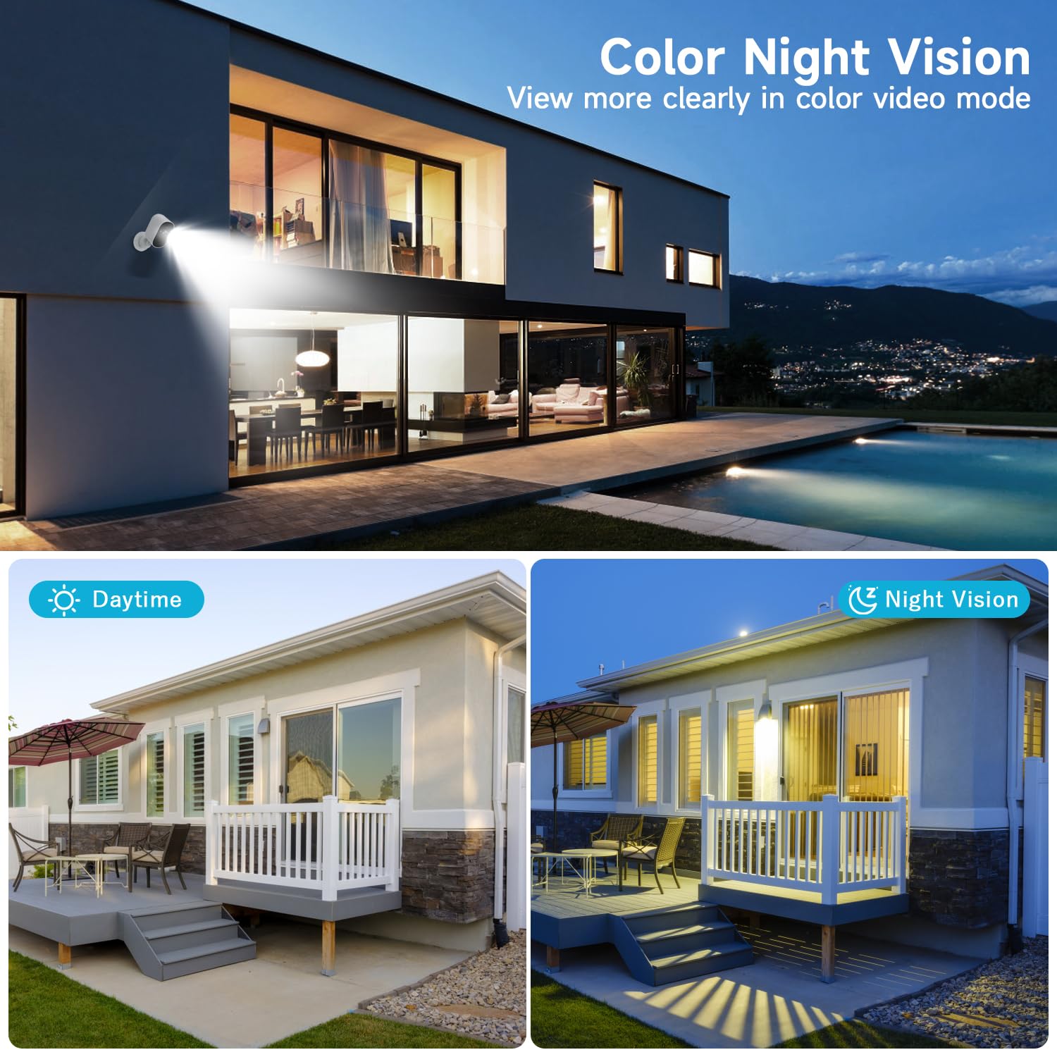 Xvim 1080P 3Pack Solar Camera Outdoor Wireless, Battery Powered Camera Wireless Outdoor, 2.4Ghz Wifi, Color Night Vision, Ai Detection, Sd/Cloud