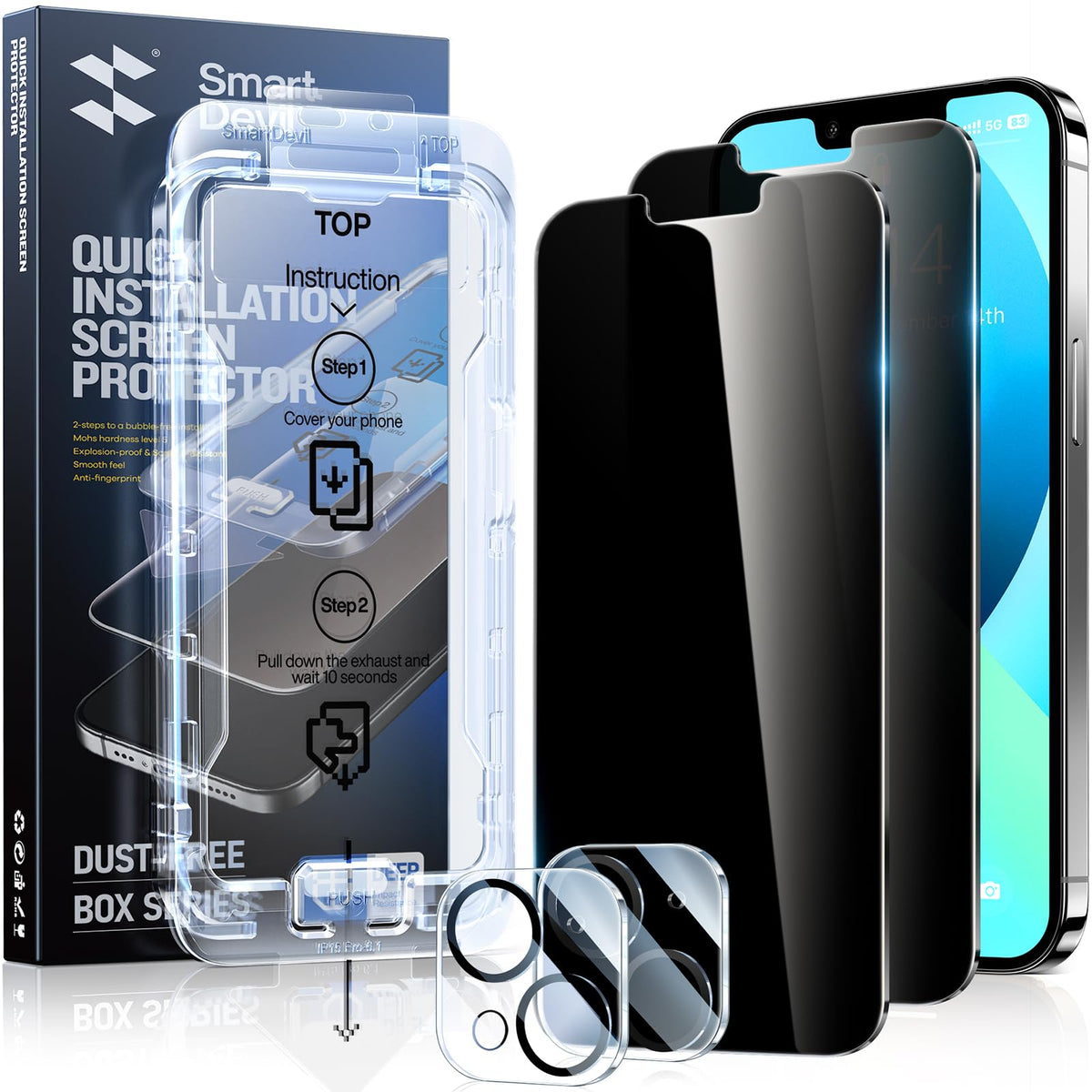 Smartdevil 2Pack For Iphone 13 Pro Max Privacy Screen Protector With 2Pack Camera Lens Protector, 9H Protection Anti-Spy Privacy