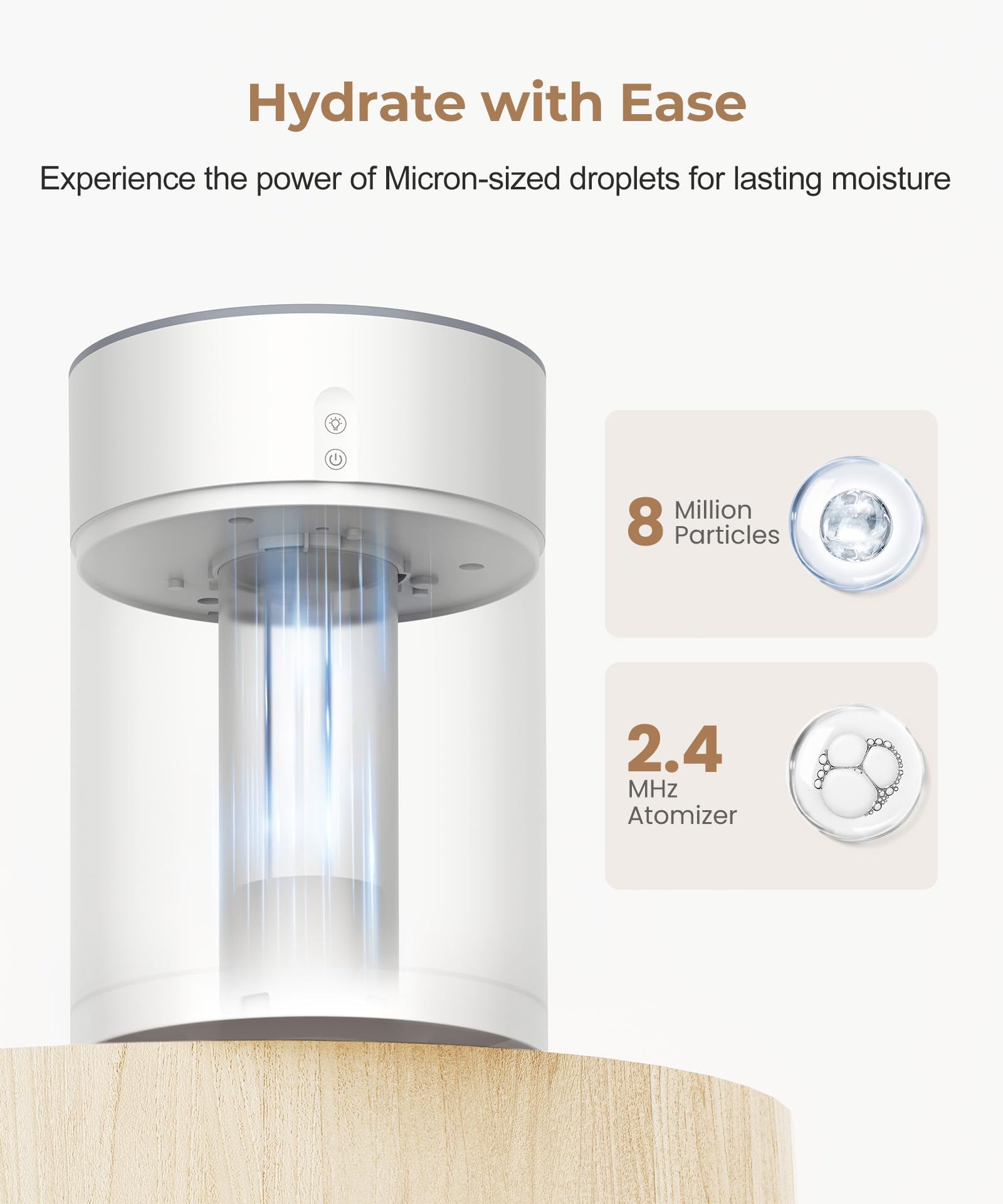 Abolee Humidifiers For Bedroom, 4.5L Top Fill Cool Mist Humidifiers With Essential Oil Diffuser, 45H Runtime, Quiet Ultrasonic H