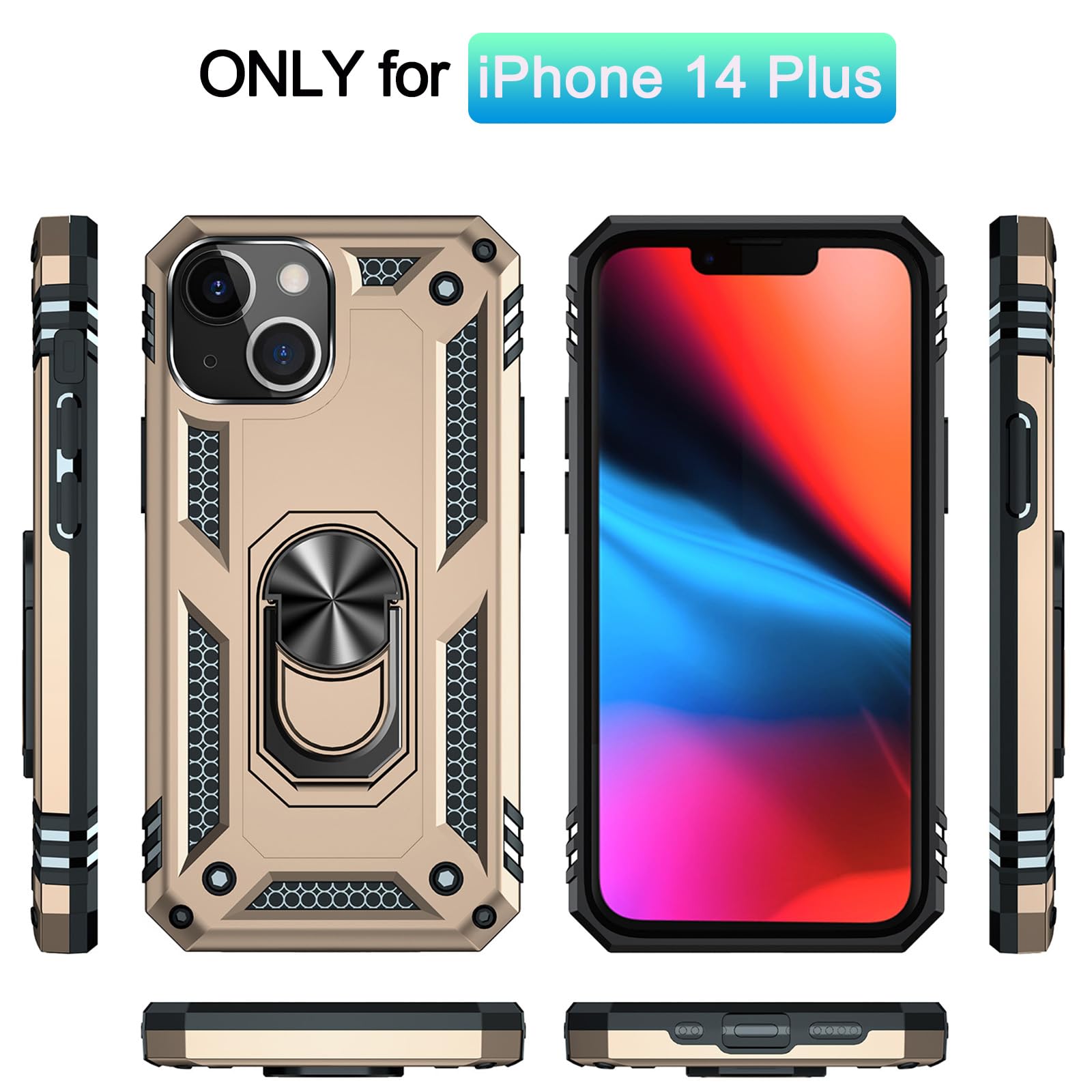 Addit Case For Iphone 14 Plus Phone Case Iphone 14 Plus Case, With Ring Holder Stand, Support Magnet Car Mount, Military Grade,