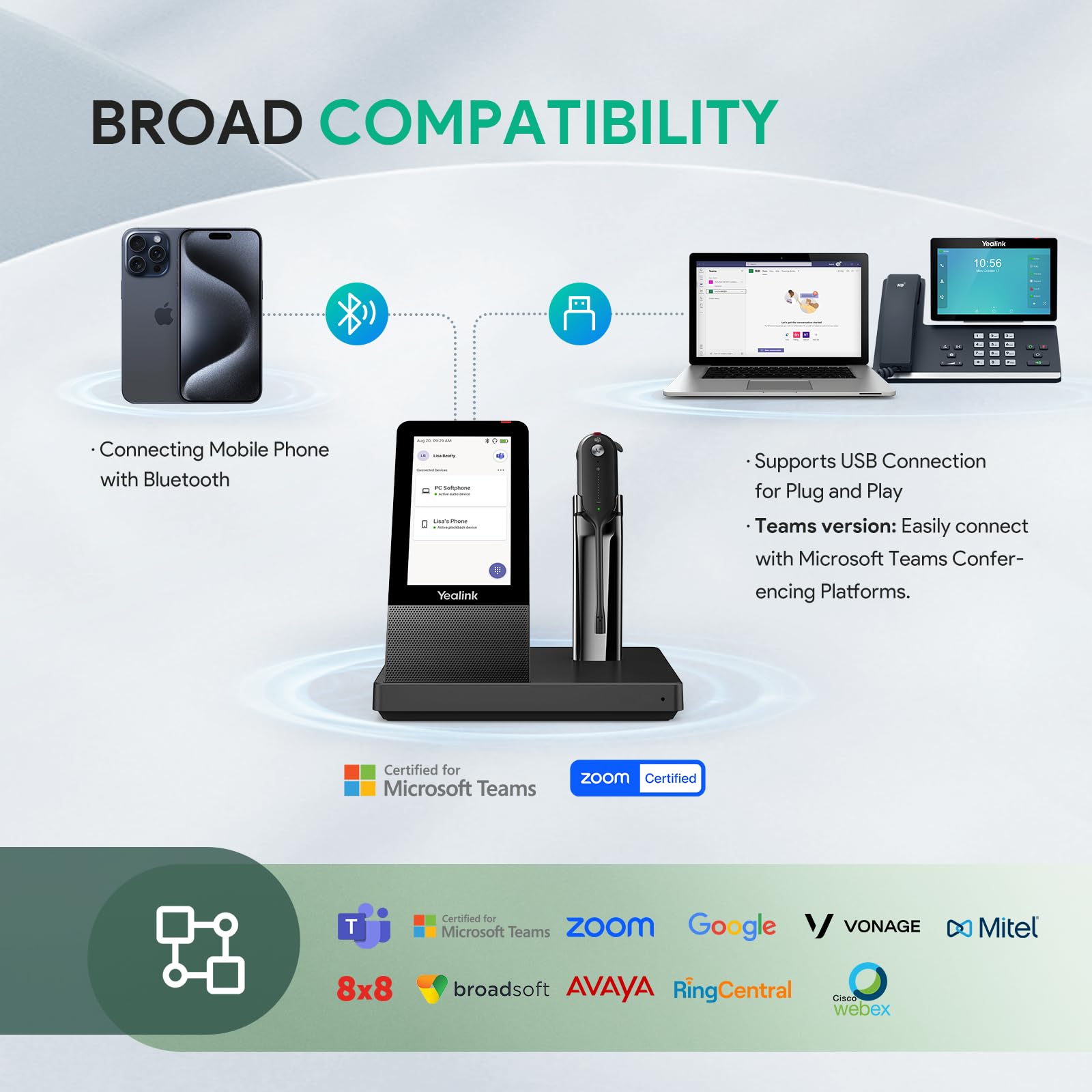 Yealink Wh67 Wireless Dect Headset Upgrade,Teams Certified,Compatible With Desk Phone, Pc, Mobile Phone, Office Single Ear (Mono