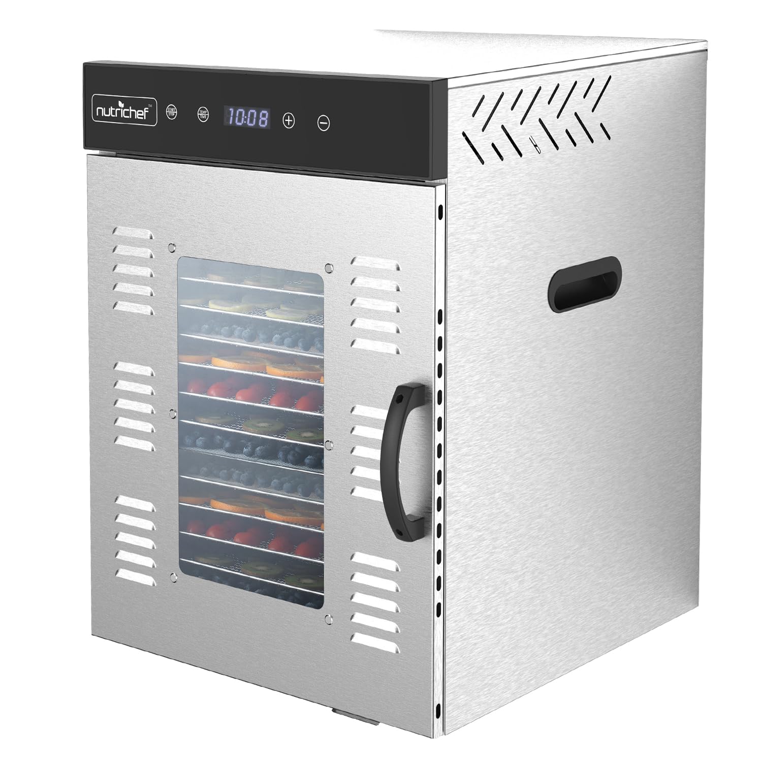 NutriChef Premium Food Dehydrator Machine - 1500 Watts, 16-Tray Stainless Steel Dehydrator with Digital Timer and Temperature Co