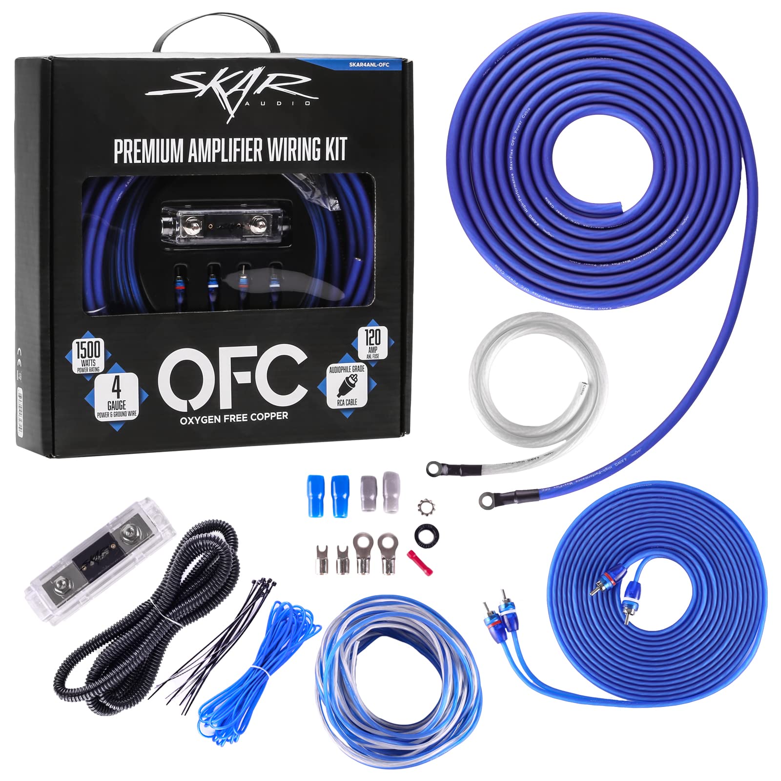 Skar Audio 4 Gauge Ofc Complete Amplifier Installation Wiring Kit, Skar4Anl Ofc