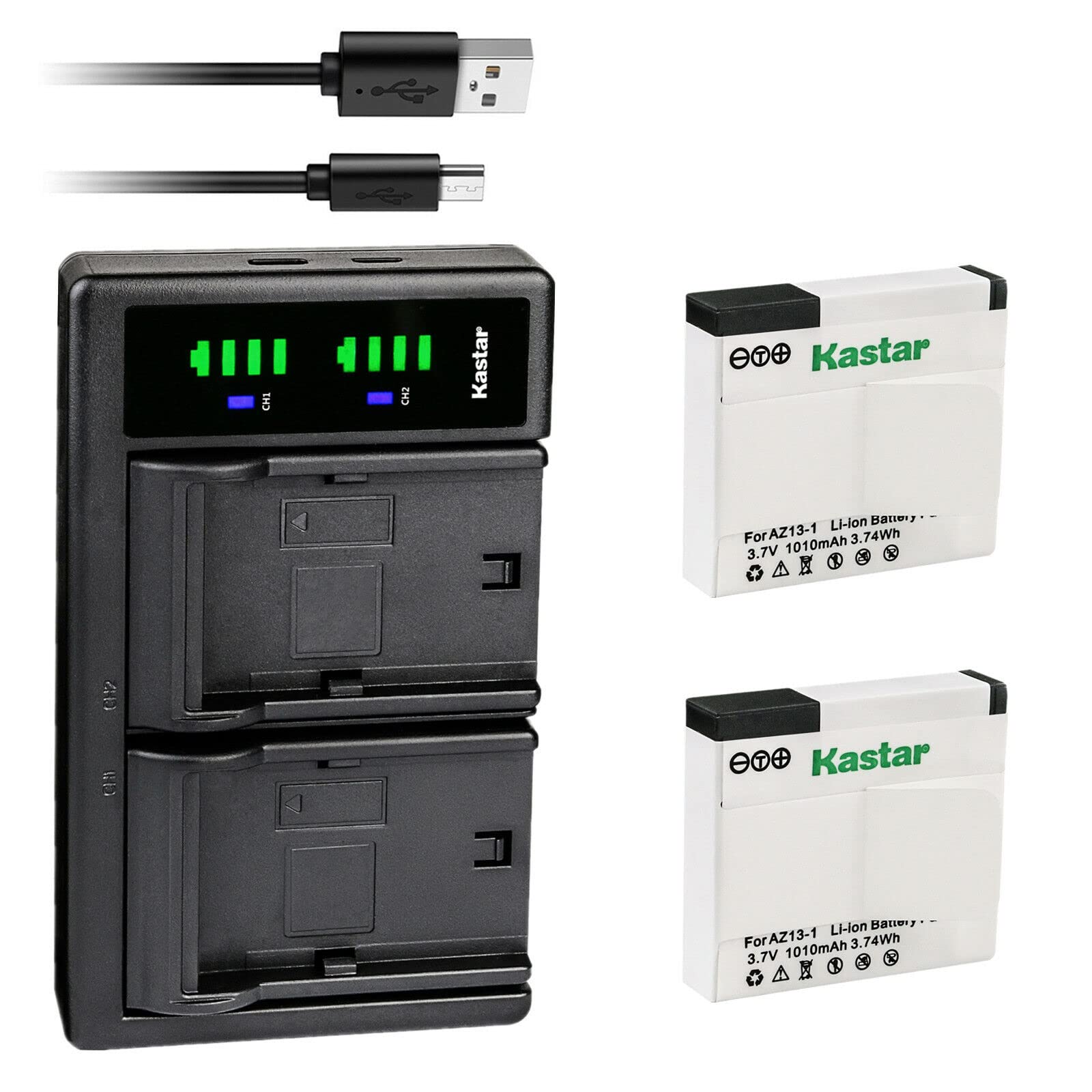 Kastar 2-Pack Battery and LTD2 USB Charger Compatible with Xiaomi YI AZ13-1, AZ13-2 Battery, Xiaomi Yi Action Camera, Yi 1 Actio