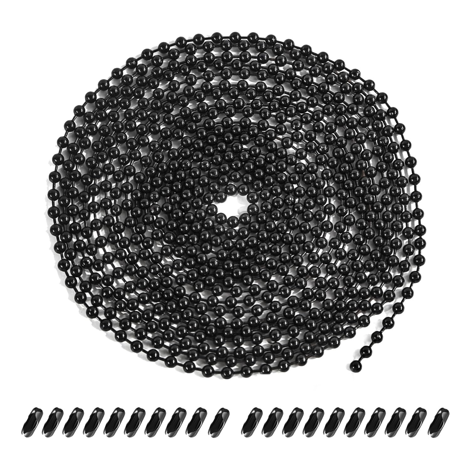 Dotlite Black Ceiling Fan Pull Chain, 120'' Extra Long Rust Proof 3Mm Beaded Ball Light Pulls Extension Chains With 20Pcs Connec