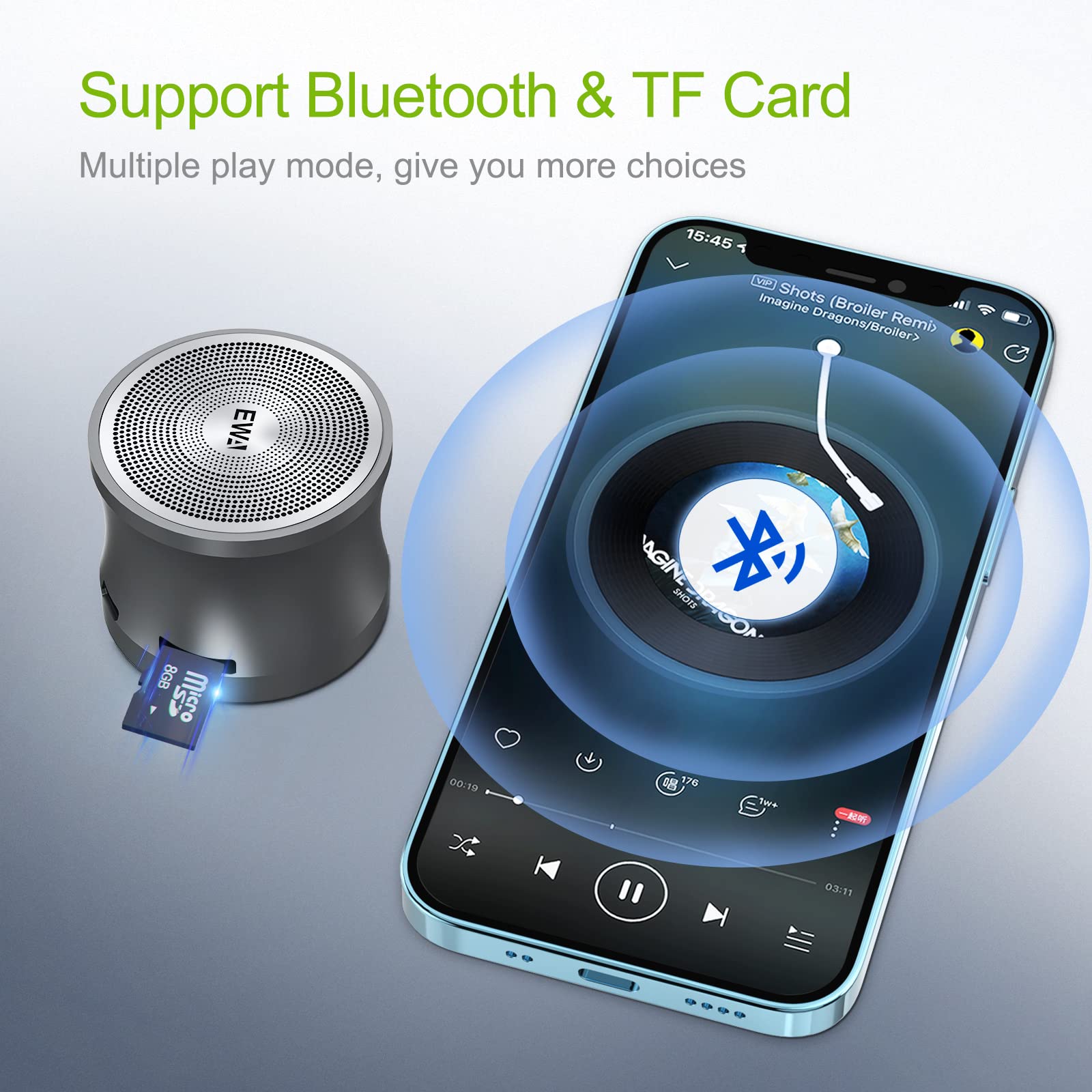 Ewa A109Mini Bluetooth Speaker With Bass Radiator,Enhanced Impactive Bass,Portable Loud Speaker,Perfect Travel Wireless Speaker For Home,Hiking And More (Gray)