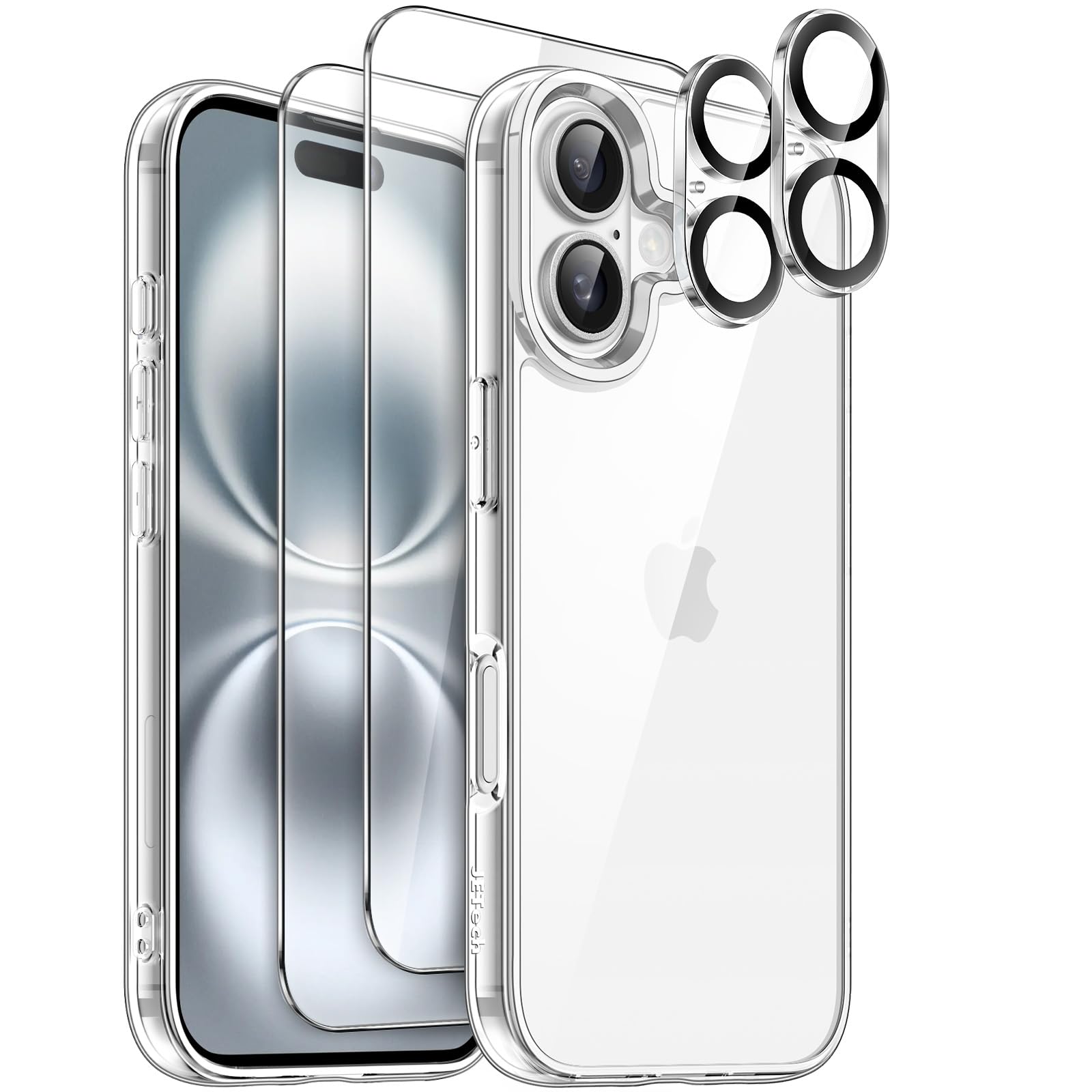 JETech 5 in 1 Case for iPhone 16 6.1-Inch with 2 Pack Each Tempered Glass Screen Protectors and Camera Lens Protectors, Non-Yell