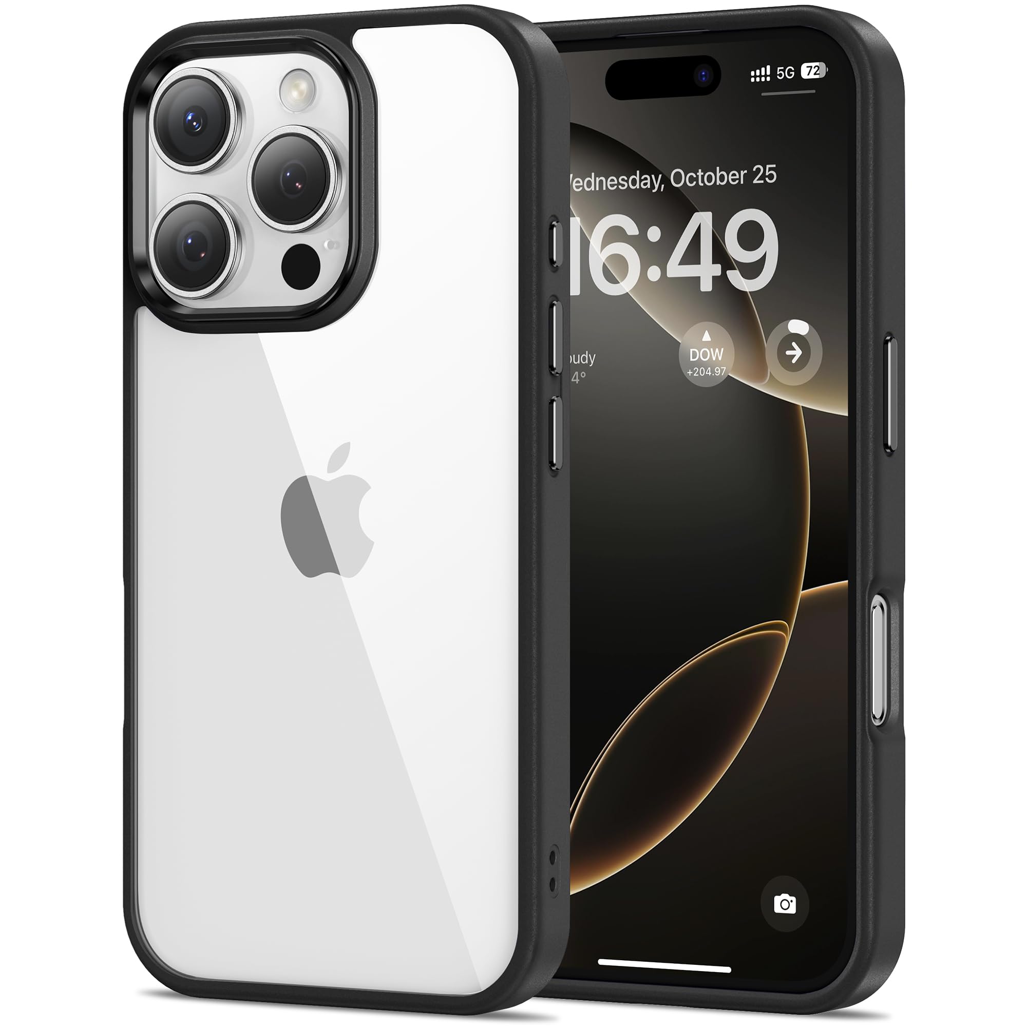 HOOMIL Case for iPhone 16 Pro 6.3-Inch, Non-Yellowing, Drop Protection, Anti-Scratch Transparent Hard Back Phone Cover - Black
