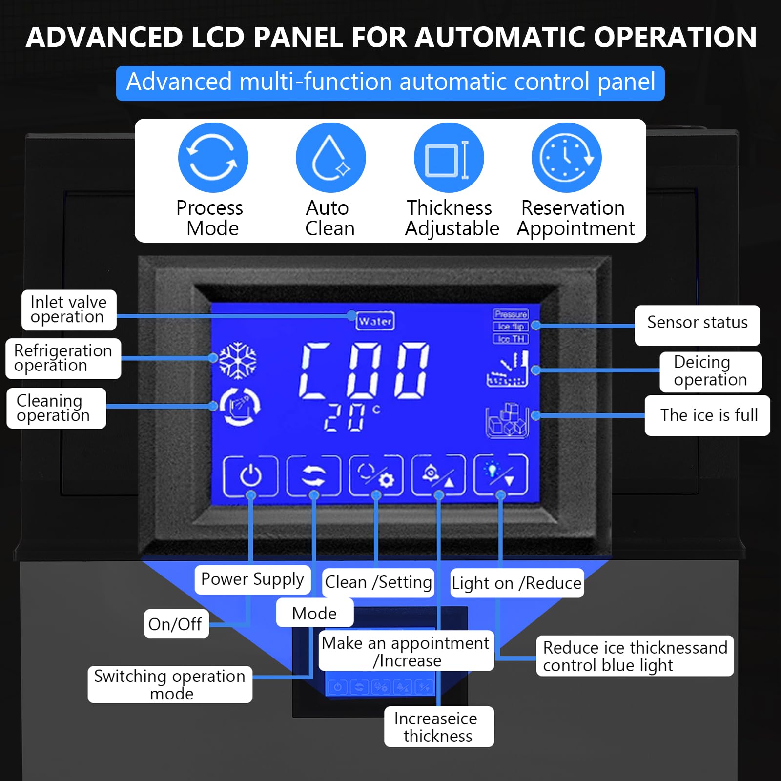 Garvee Commercial Ice Machine, 100Lbs/24H Ice Maker With 2 Water Inlet Modes, 50Pcs/Cycle, 33Lbs Storage Bin, Ice Machine For Ho