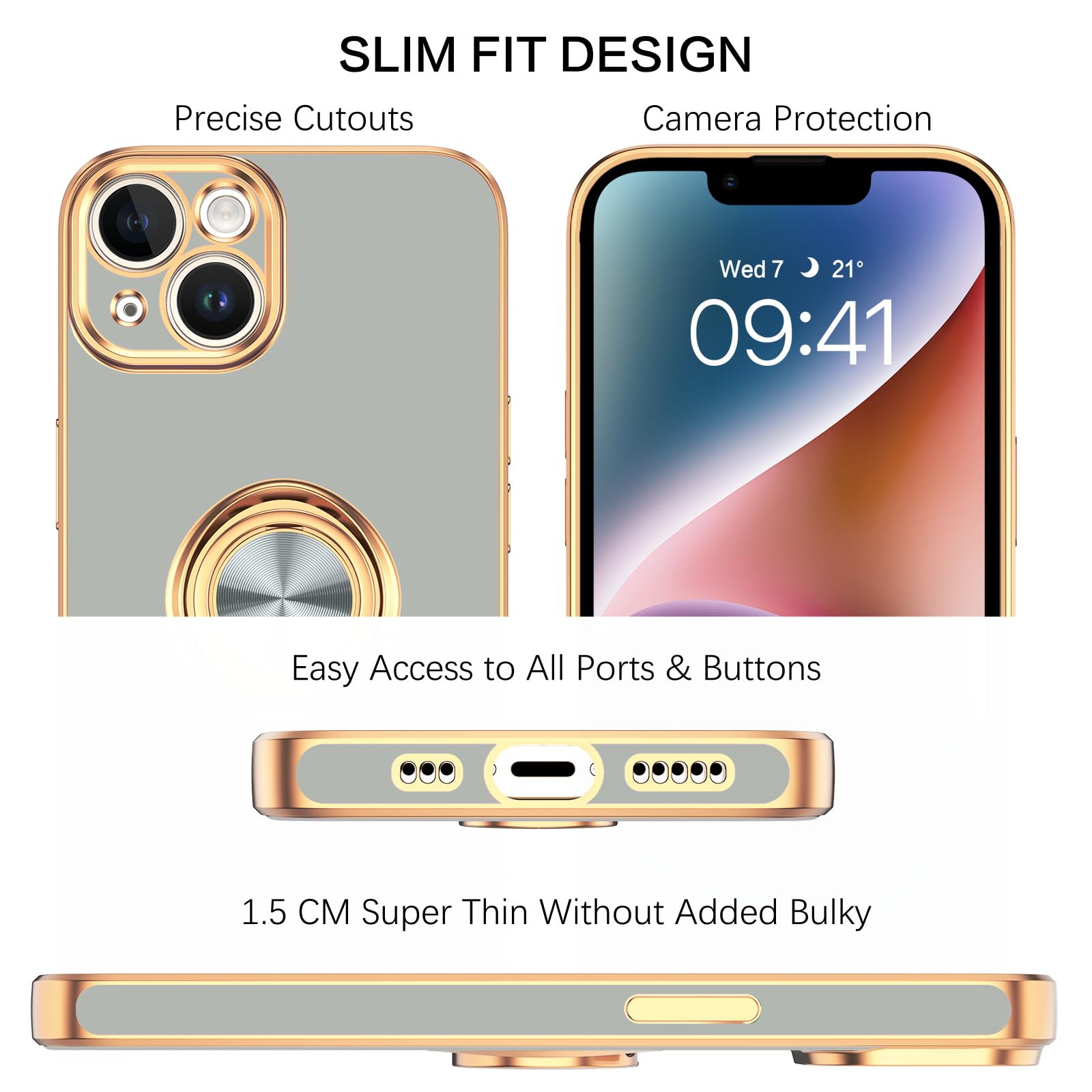 Veningo Iphone 14 Case,Phone Case For Iphone 14,Slim Fit Soft 360 Ring Holder Kickstand Magnetic Car Mount Supported Easy Clean