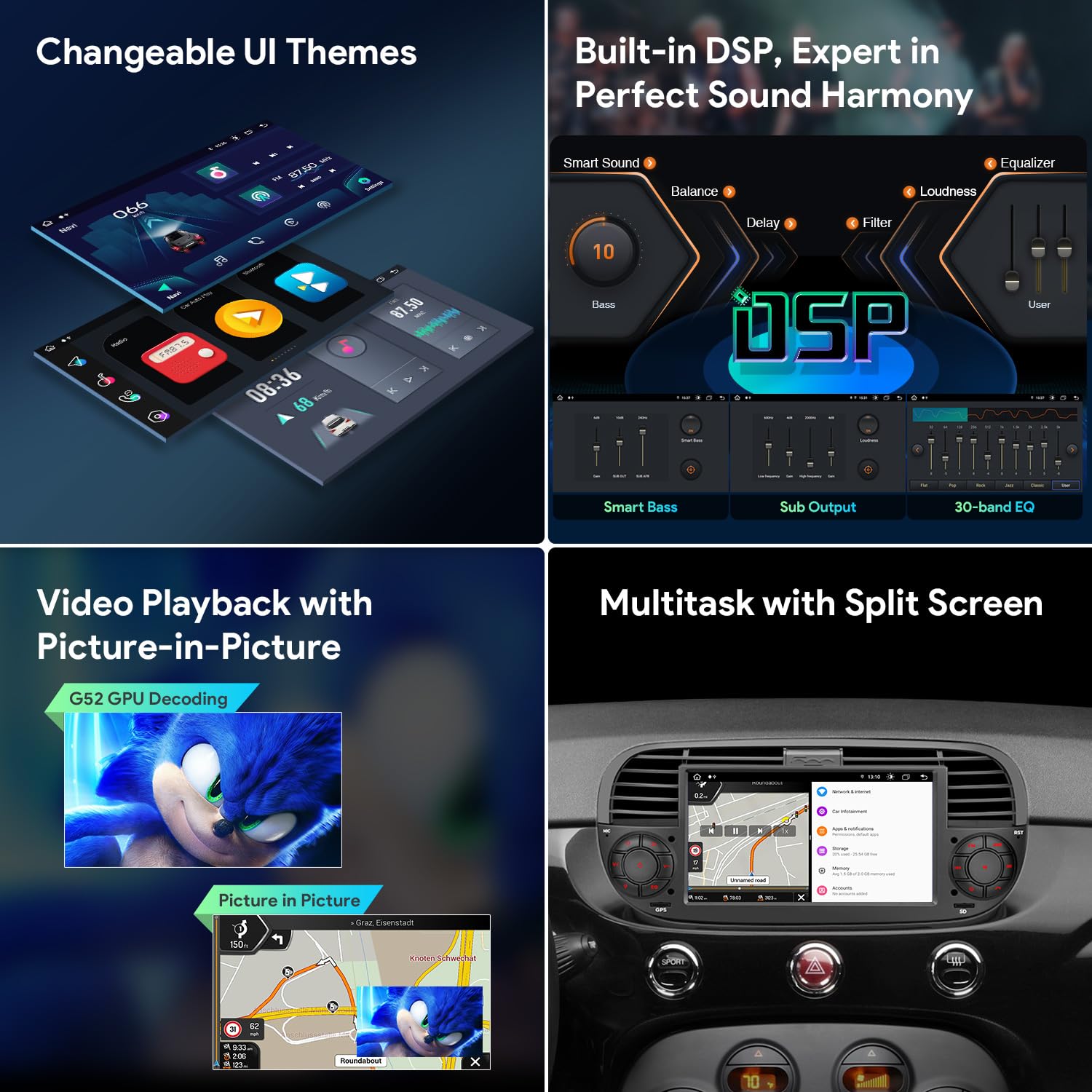 Xtrons Single Din Car Stereo For Fiat 500, Android 13 Octa Core 4Gb Ram 64Gb Rom Car Radio Player, 7 Inch Ips Touch Screen Gps N