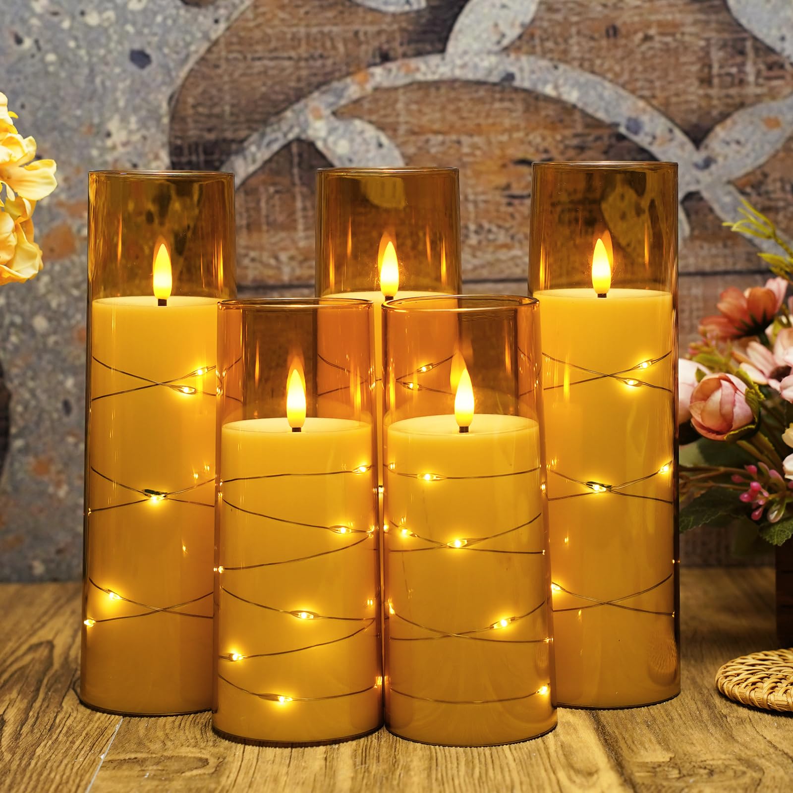 Eebuss Flameless Candles With Embedded Star String, Battery Operated Led Pillar Candles With Timer And Remote Control,Home Decor