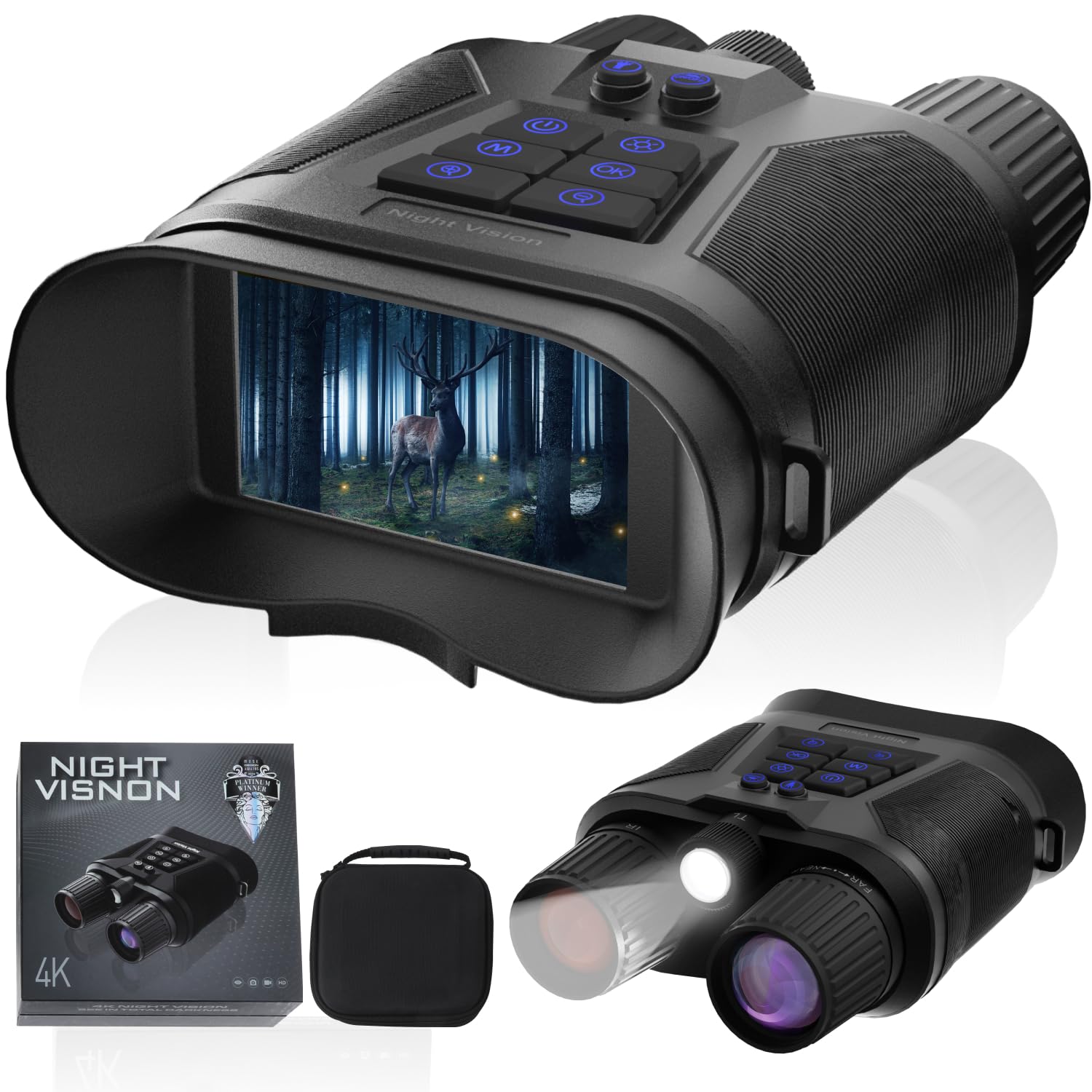 4K Digital Night Vision Goggles for Adults - Rechargeable Infrared Binoculars with 3 Large Screen - 32GB Card Included, 3500mA