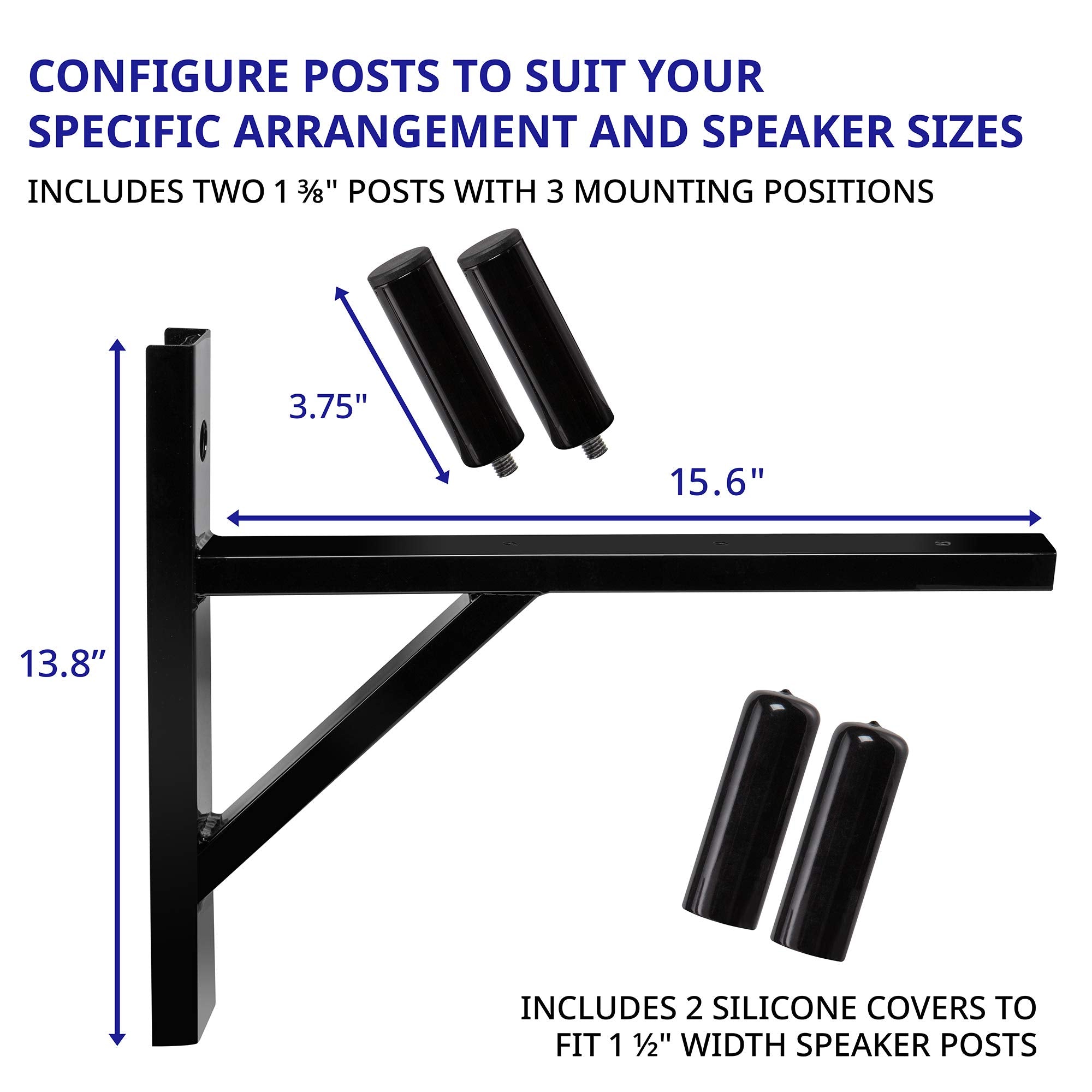 Lyxpro Wall Mount Speaker Bracket For Professional Audio Pa Speaker Holder Set Of 2 Pair Heavy Duty Metal Supports 90 Lbs. Weight Capacity Interchangeable Posts Black   Lyxwsb15B