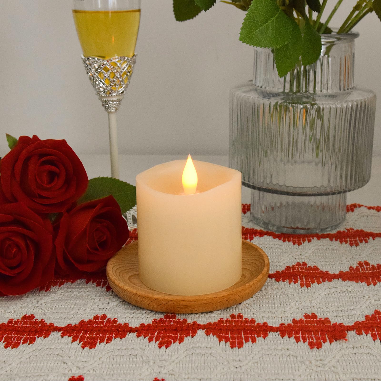 Genwelled Life Plus 3X3 Flameless Candles With Remote Set Of 1, 3 Inch Battery Candles Flickering With Timer, Led Pillar Candle