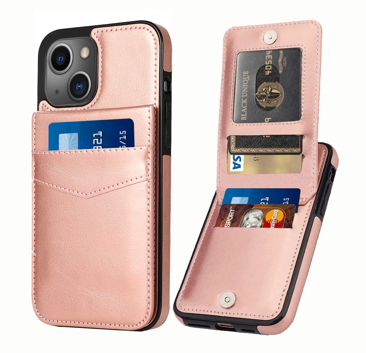 Seabaras Iphone 13 Wallet Case With Credit Card Holder For Women Men Pu Leather Wallet Case For Iphone 13 Case 6.1 Inch (Rose Go