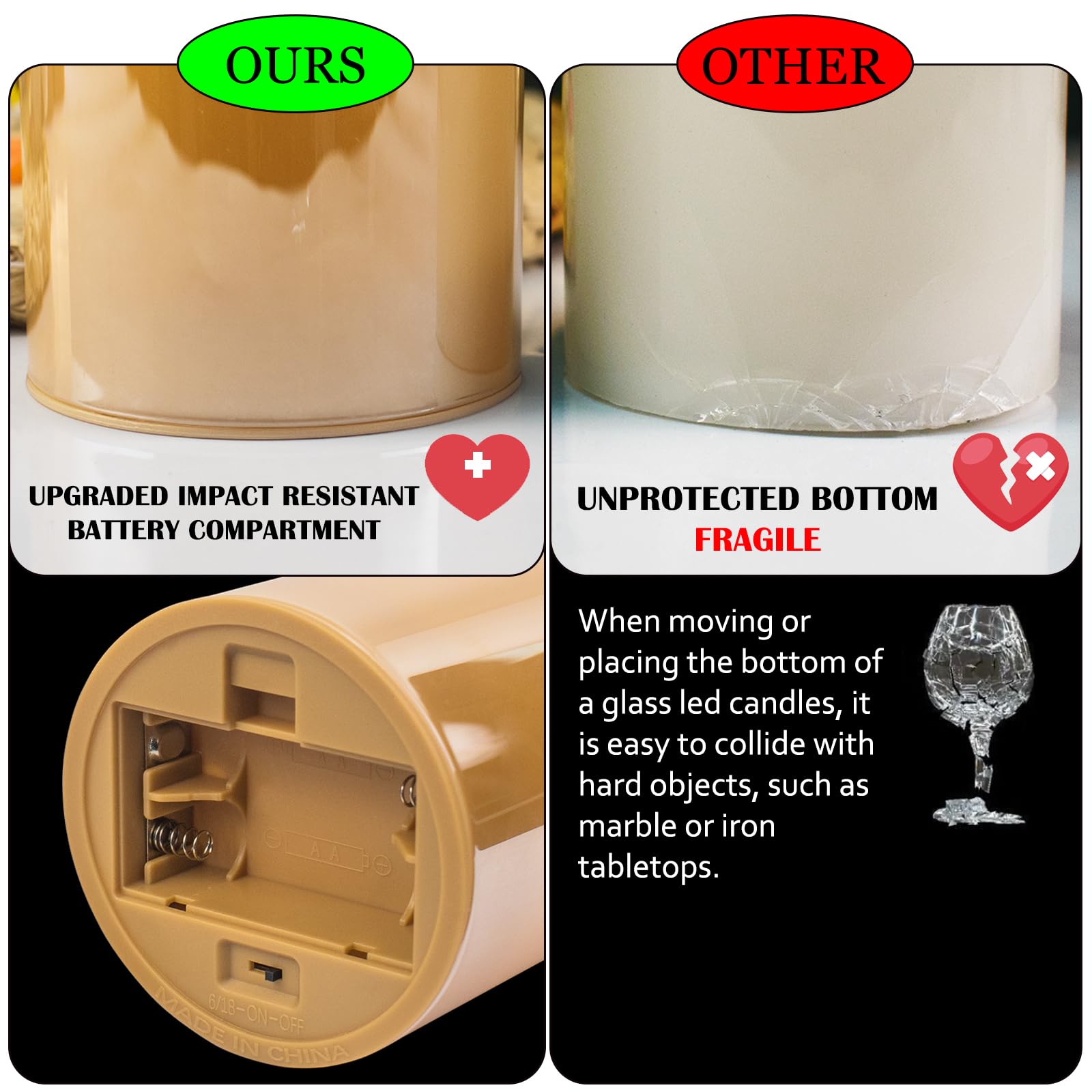 Hl Gold Glass Flameless Candles With Remote 600Hours Battery Operated With Timer Flickering Led Pillar Candles Real Wax For Part