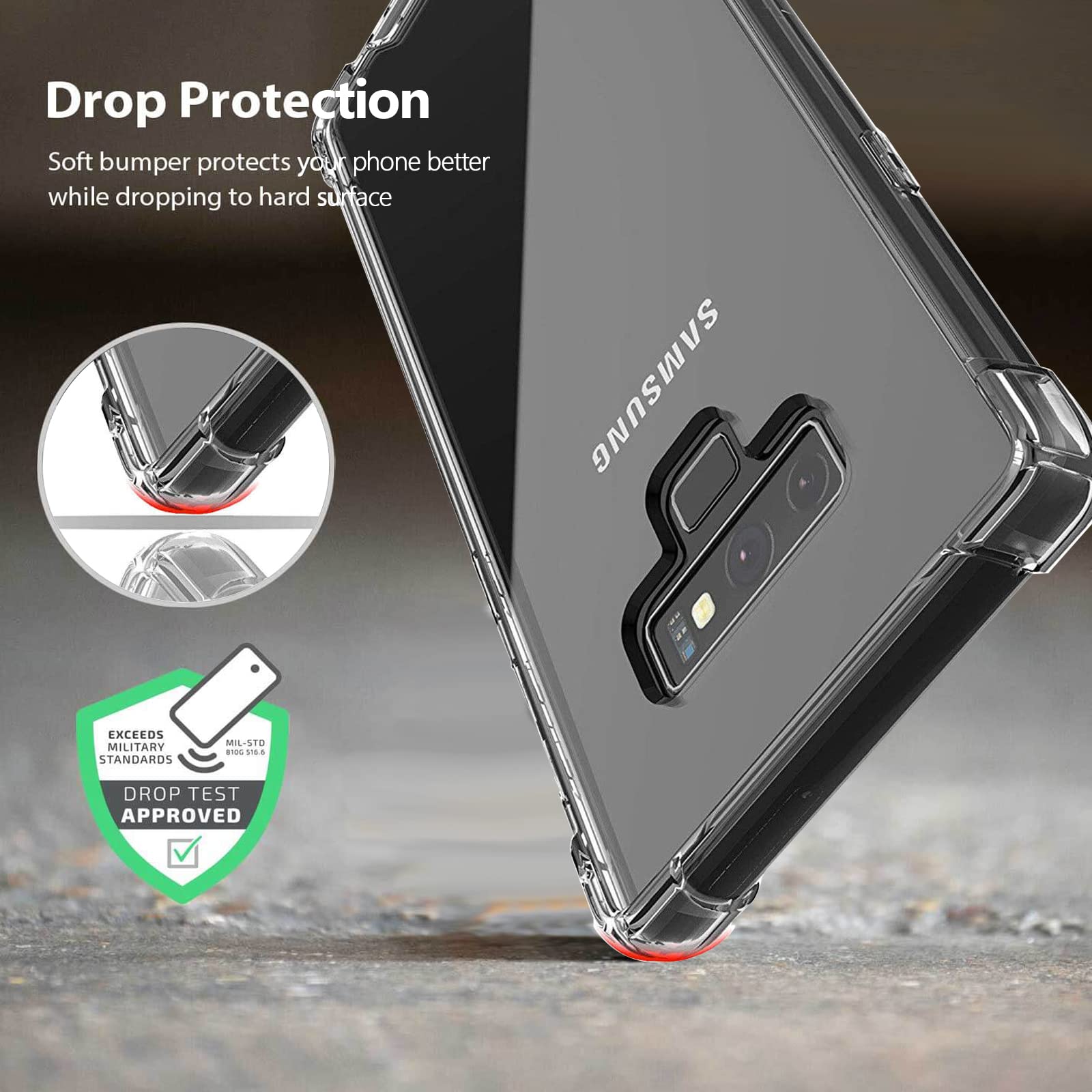 Kiomy Clear Case For Samsung Galaxy Note 9 5G Airbag Corners Shockproof Bumper Protective Phone Cover, Hybrid Design Hard Pc Bac