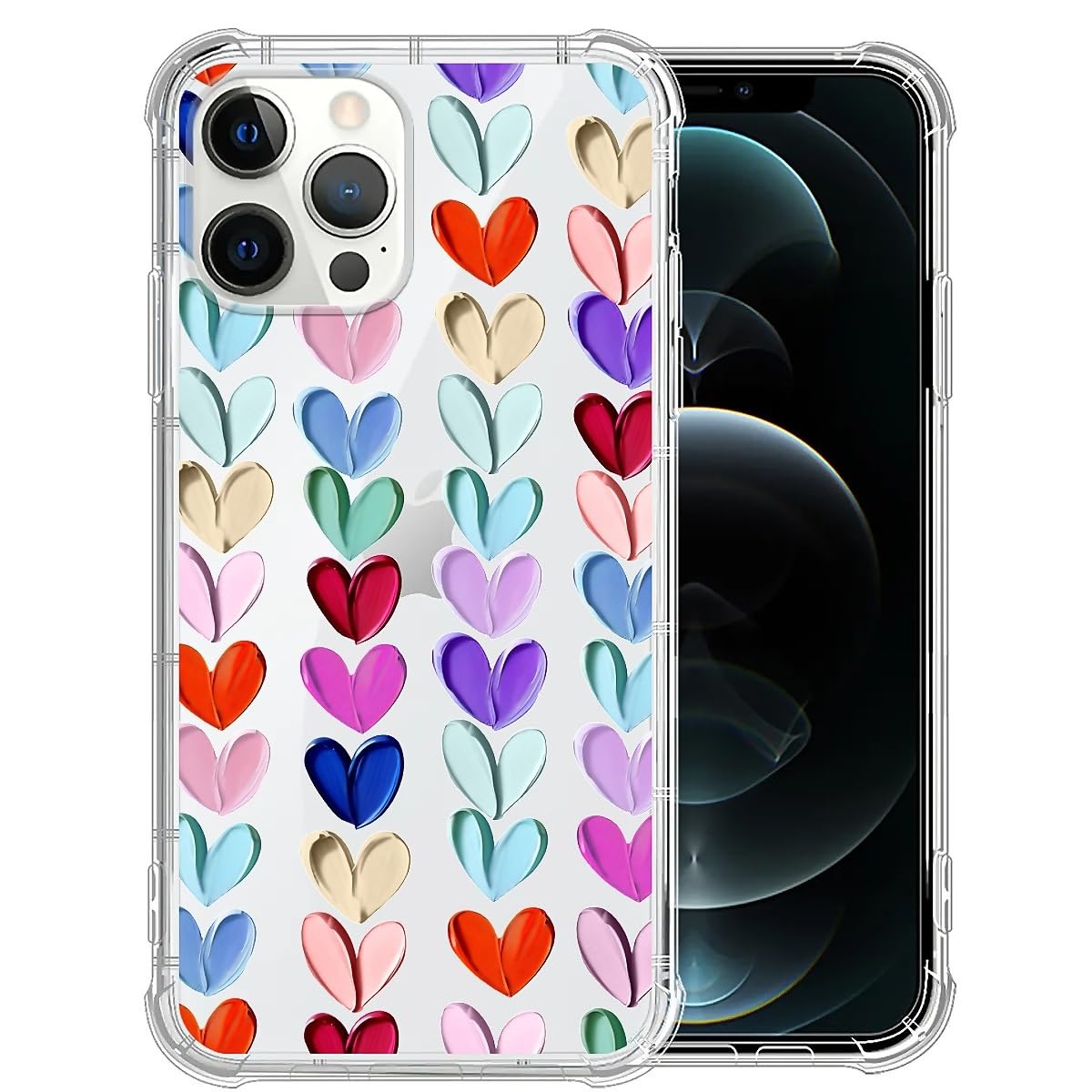TAMEFOX Case Compatible with Clear iPhone 11 Pro,Oil Painted Heart Slim-fit Shock-Resistant Raised Bezel Camera Protection Desig