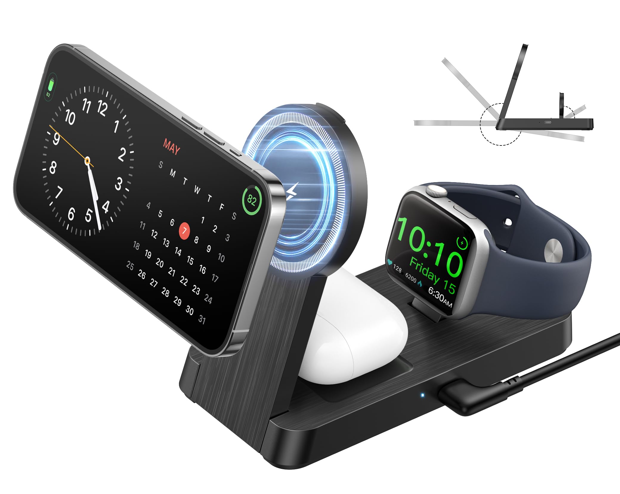 3 In 1 Magnetic Wireless For Iphone Charging Station: Foldable Portable Charger For Iphone 16-12 Pro Max & Apple Watch & Airpods