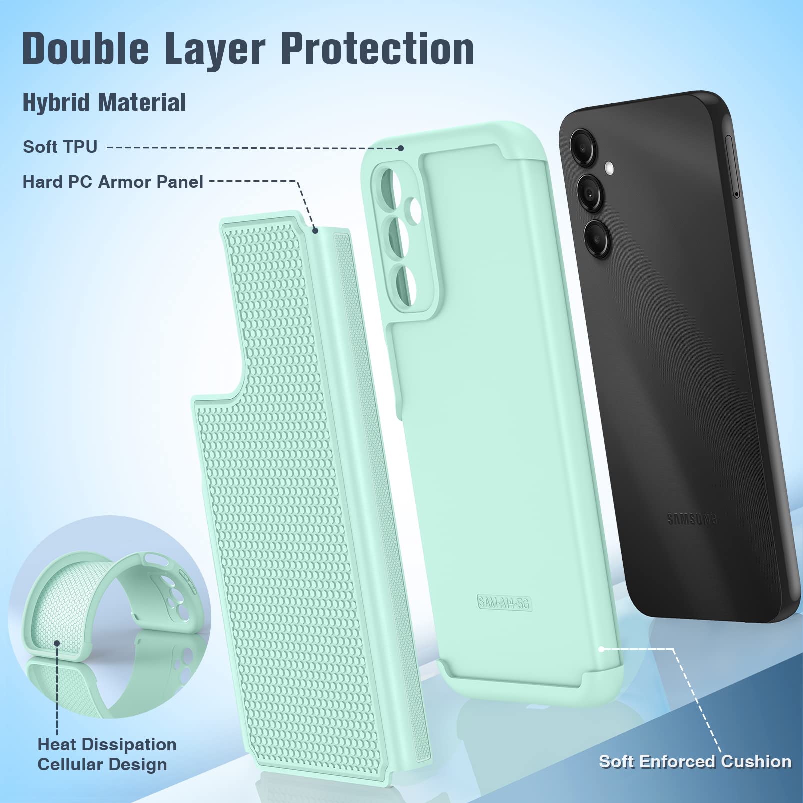 Fntcase For Samsung Galaxy A14 5G Case: Dual Layer Protective Heavy Duty Cell Phone Cover Shockproof Rugged With Non Slip Textur