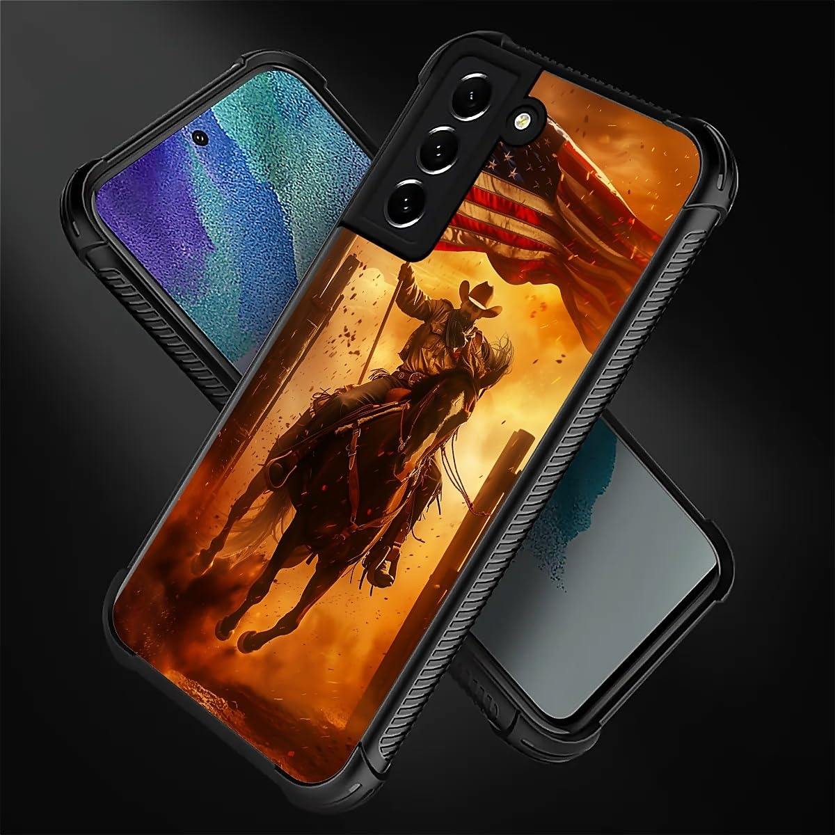 Carloca Compatible With Samsung Galaxy S22 Plus Case, Horse American Flag Cowboy Pattern For Girl Ultra Protection Shockproof So