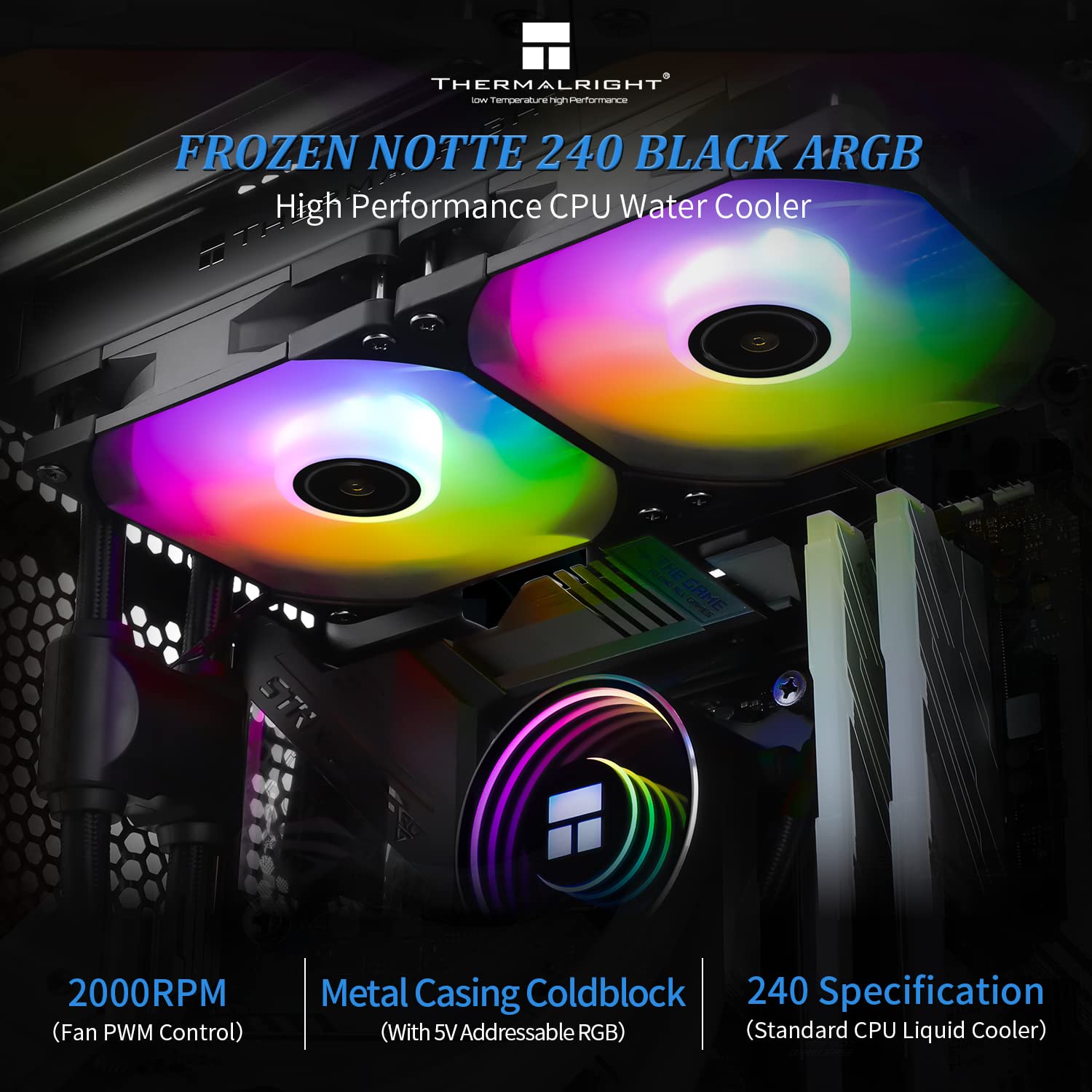 Thermalright Frozen Notte 240 Black Argb Water Cooling Cpu Cooler, 240 Black Cpu Cooler Specifications, Double Pwm Fans, S Fdb V