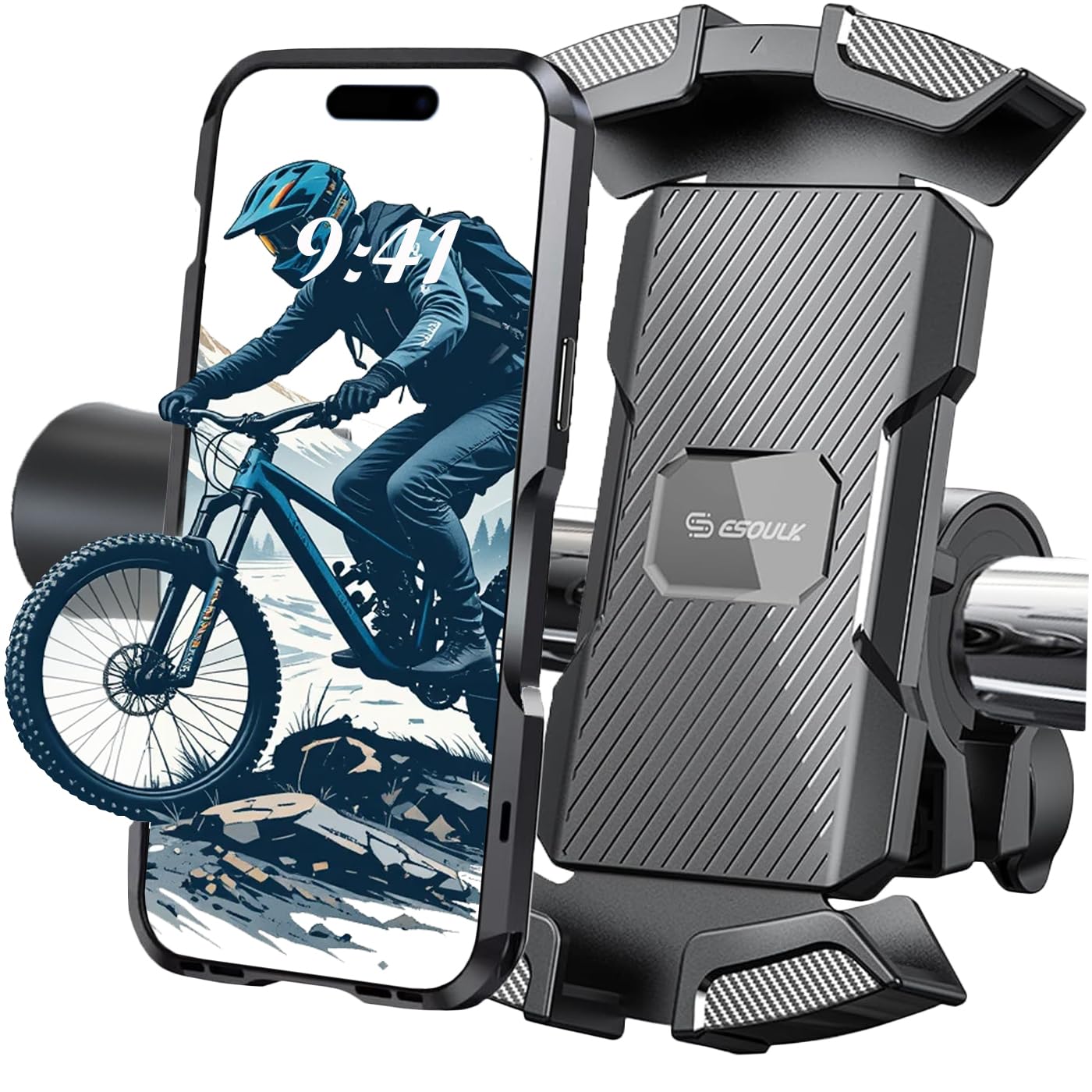Bike Phone Holder, Motorcycle Phone Mount - Motorcycle Handlebar Cell Phone Clamp, Scooter Phone Clip For Iphone 15 Pro Max/Plus