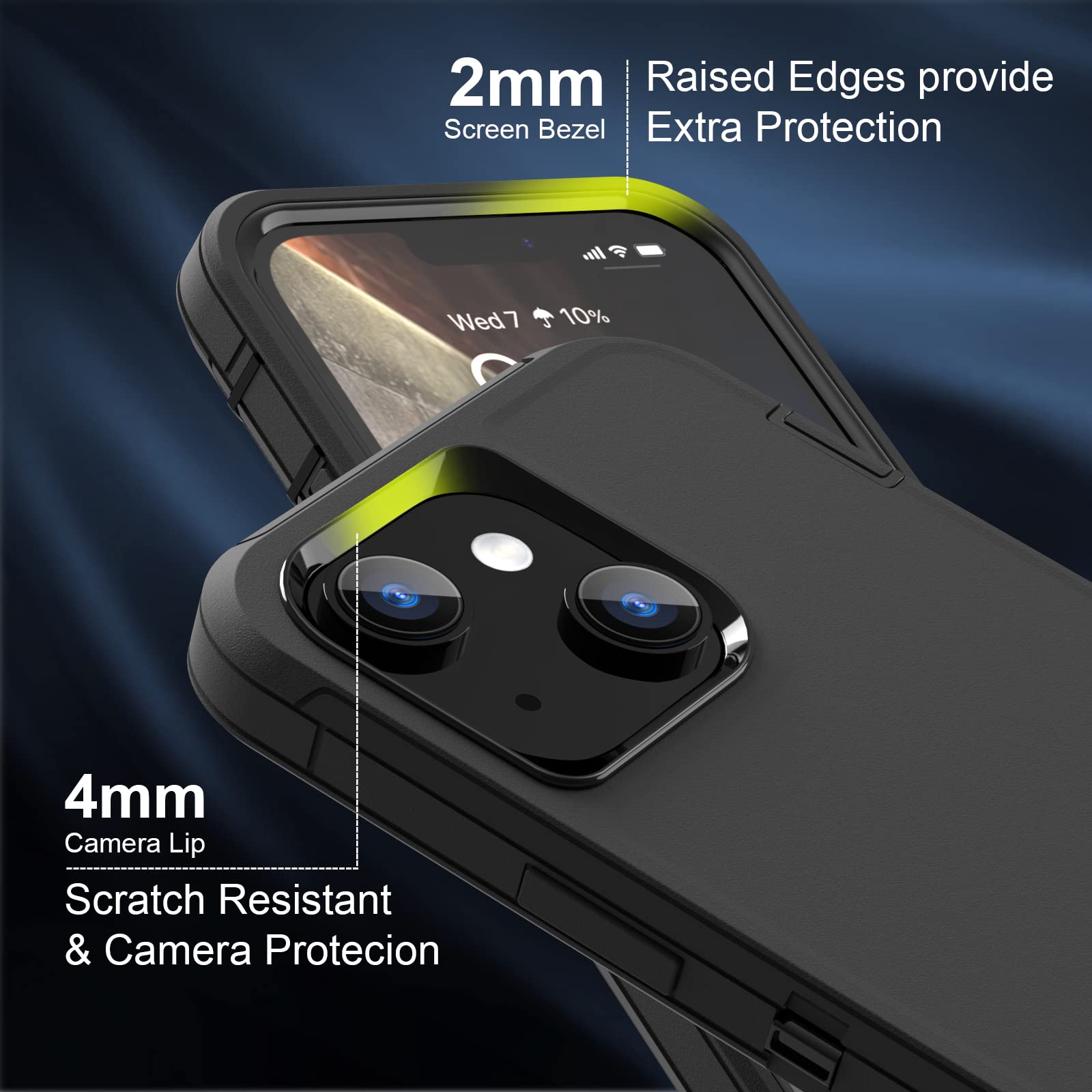 Sansunto For Iphone 13 & 15 Case, For Iphone 14 Protective Case, 3 Layer Heavy Duty Shockproof Silicone Rubber Cover, Rugged Hyb