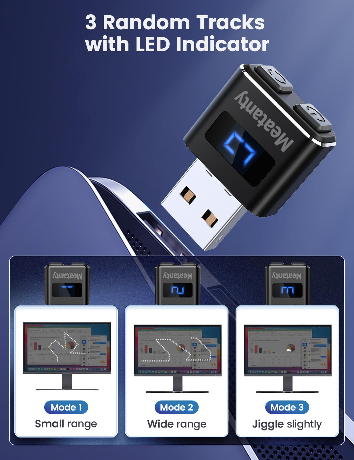 Meatanty Metal Tiny Mouse Jiggler, Usb Mouse Mover Undetectable, Automatic Wiggler With Screen, 3 Modes Mouse Moving Device, Min