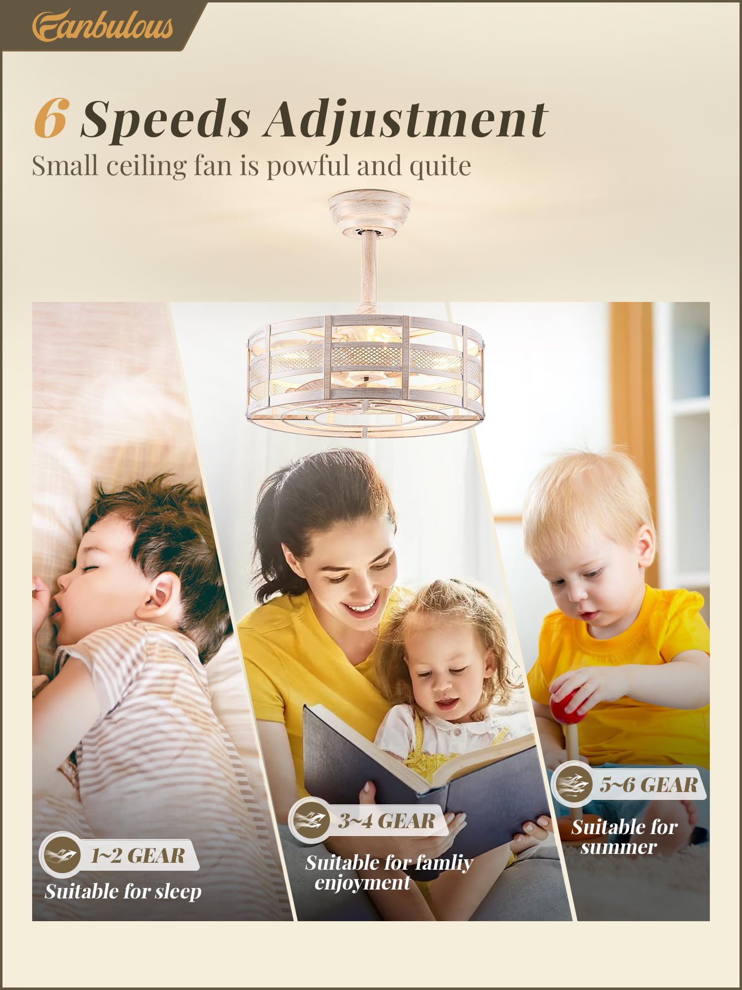 Fanbulous 16In Caged Ceiling Fans With Lights And Remote, Fandelier Ceiling Fan With 6 Speeds And Timing, Farmhouse Samll Fan Li