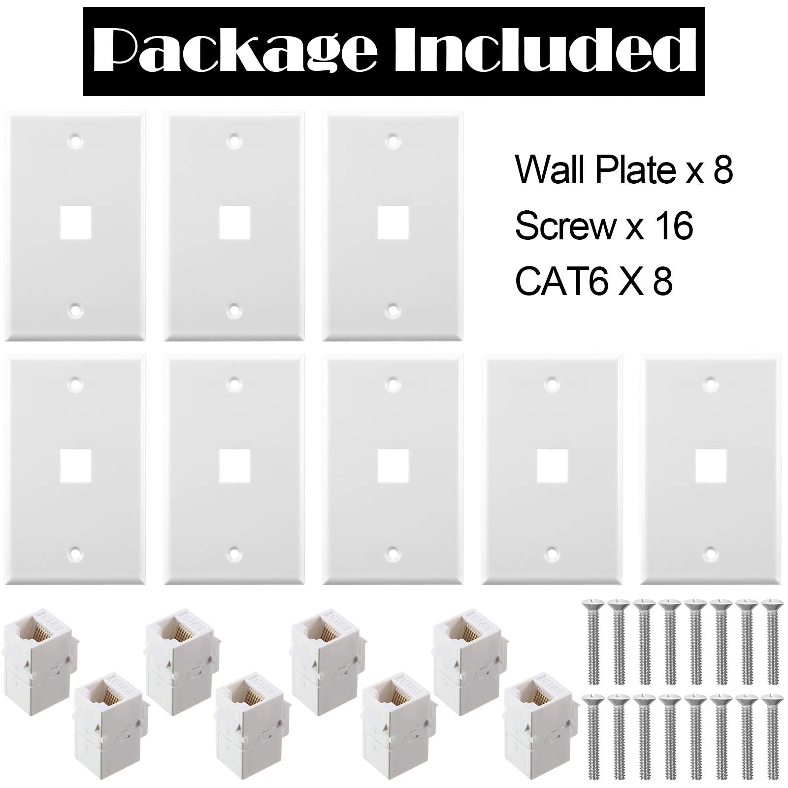 8 Pieces Ethernet Wall Plate, Rj45 Cat6 Female To Female Jack Inline Coupler Plates Ethernet Cable Faceplates With Single Port (