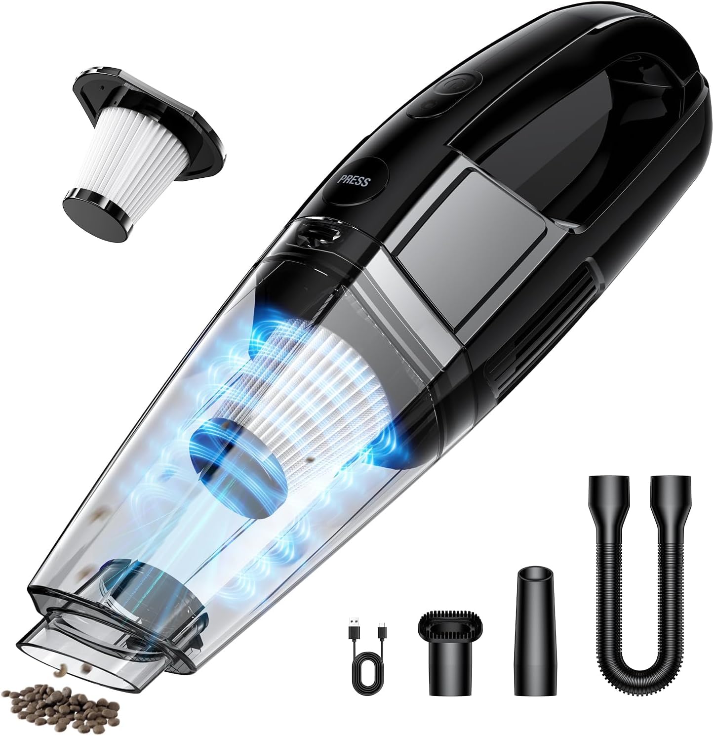 Eguink Handheld Vacuum Cordless 7000Pa Suction | Car Vacuum Portable With 650Ml Dustbin | 1.43Lbs Ultra-Light | 25-Min Runtim | 