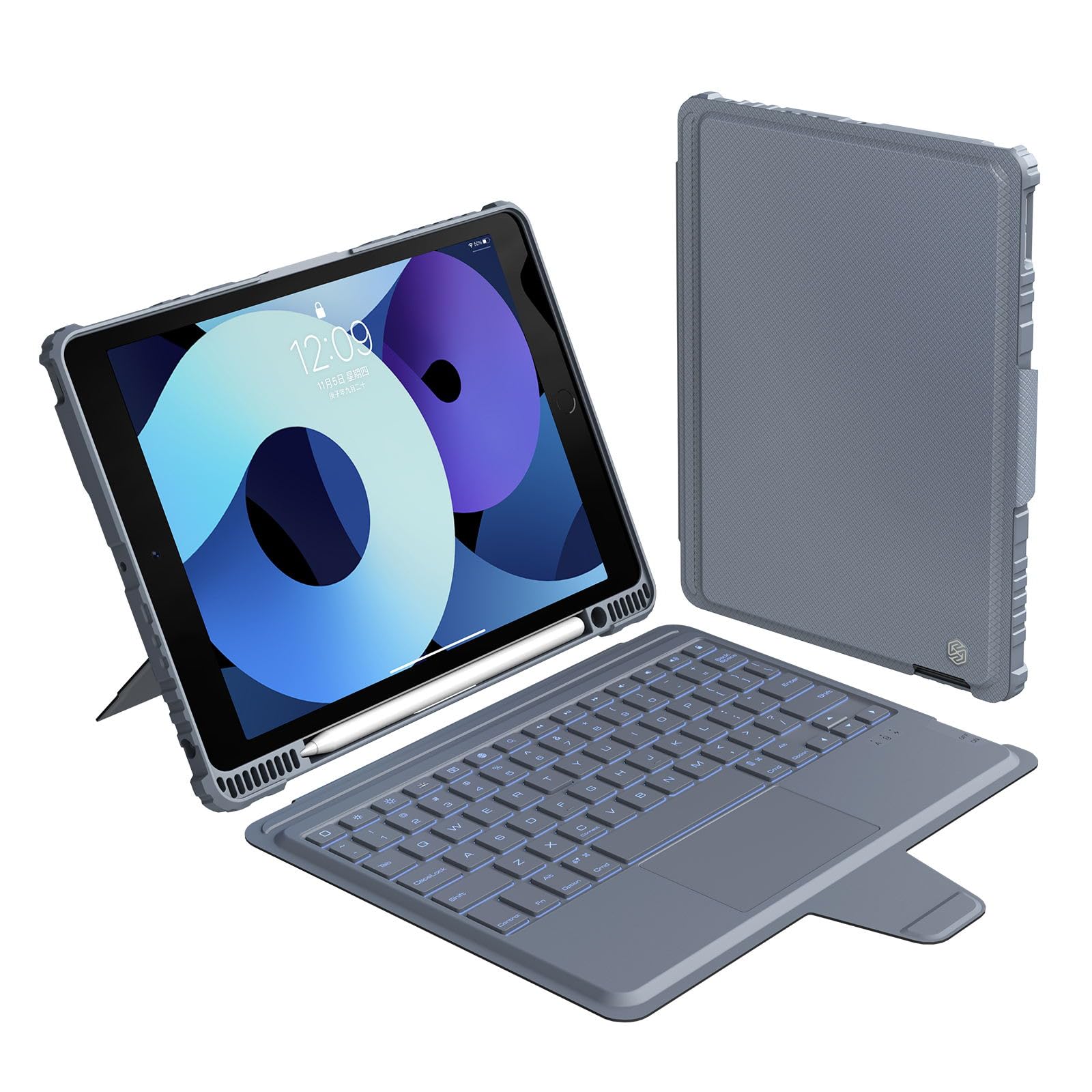 Nillkin For Ipad 9Th Generation Case With Detachable Keyboard (10.2   , 2021), 7 Backlight Colors, Precise Trackpad, Pencil Hold
