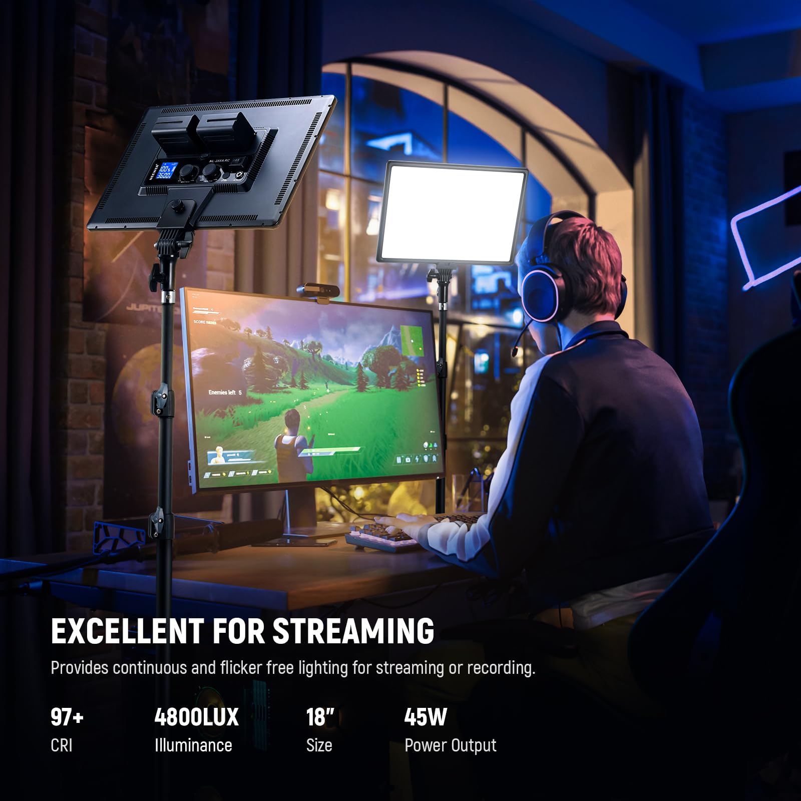 Neewer 18'' Led Video Light Panel Lighting Kit With Remote, 2 Pack 45W Dimmable Bi Color +Light Stand, 3200K 5600K Soft Light Cr