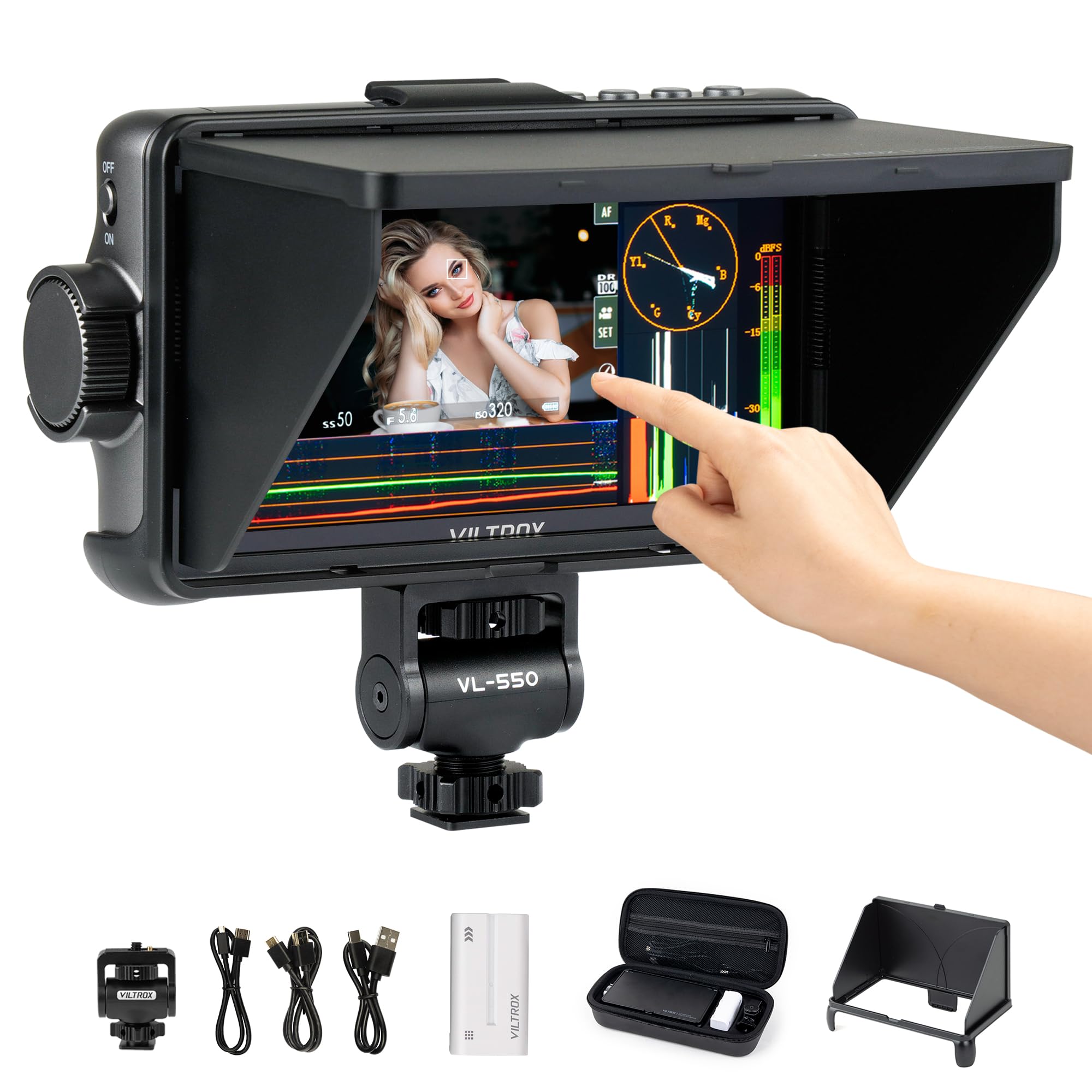 Viltrox 5.5 Inch 1200Nits 4K 10Bit Hdmi Field Monitor, Touchscreen 3D Lut Portable Video Field Monitor Kit With Battery, On Came