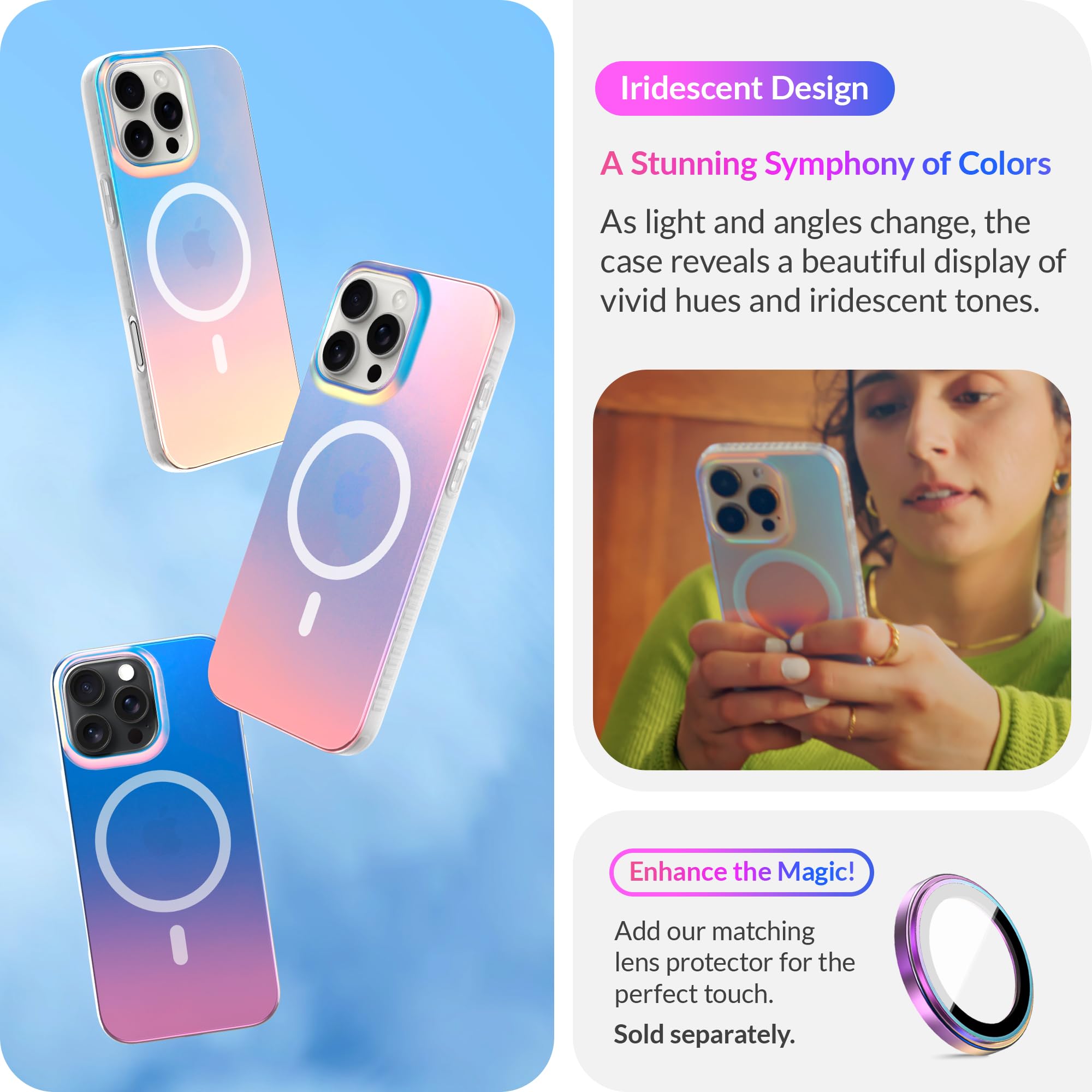 Lonli Hue   Iphone 16 Pro Magnetic Case [Compatible With Magsafe]   Holographic Iridescent Phone Case   [360 Shock Absorbent Bum