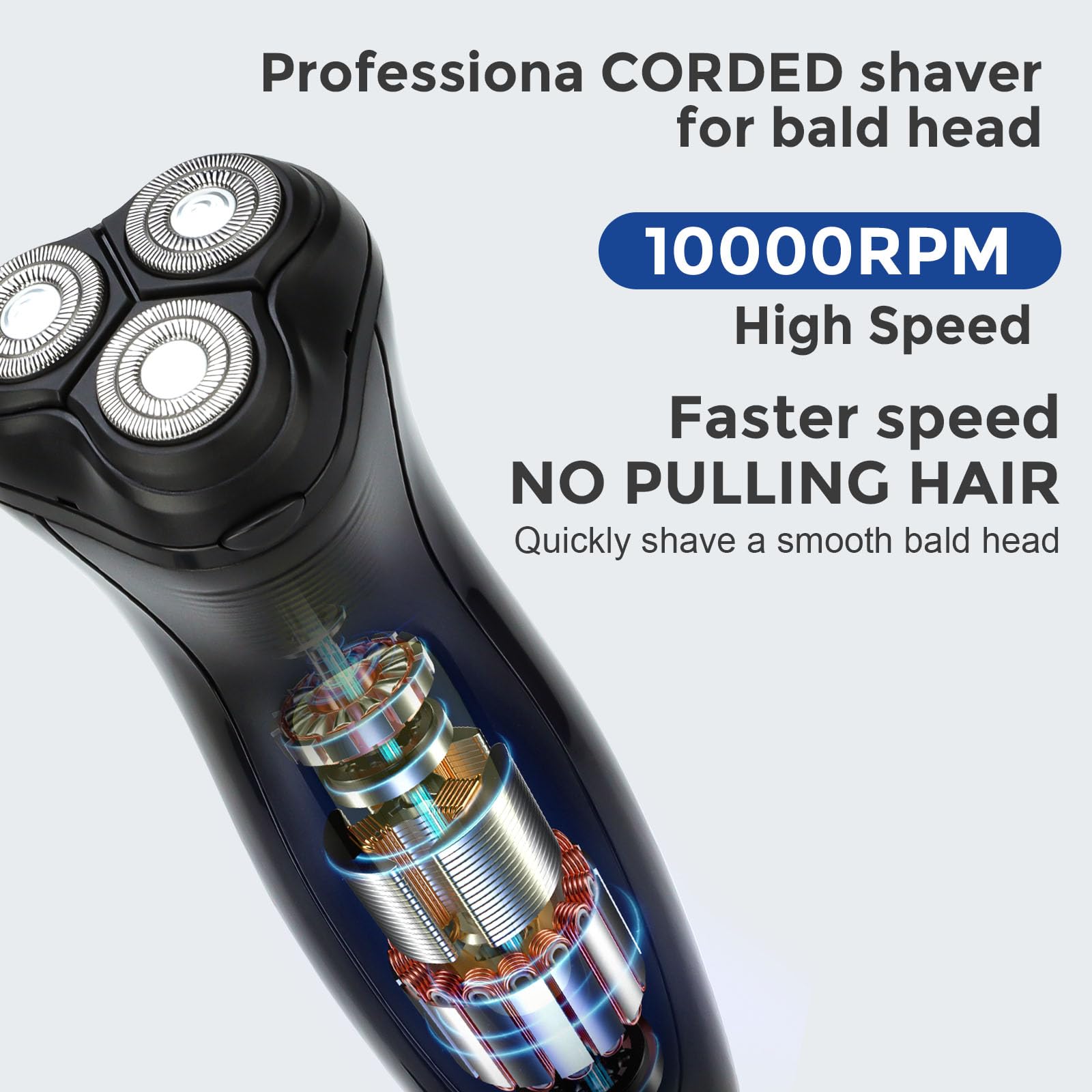 Bluefire Head Shaver For Bald Men, Corded 3D Electric Rotary Shavers With Pop Up Trimmer,Bald Head Close Shaver For Men, Rotary
