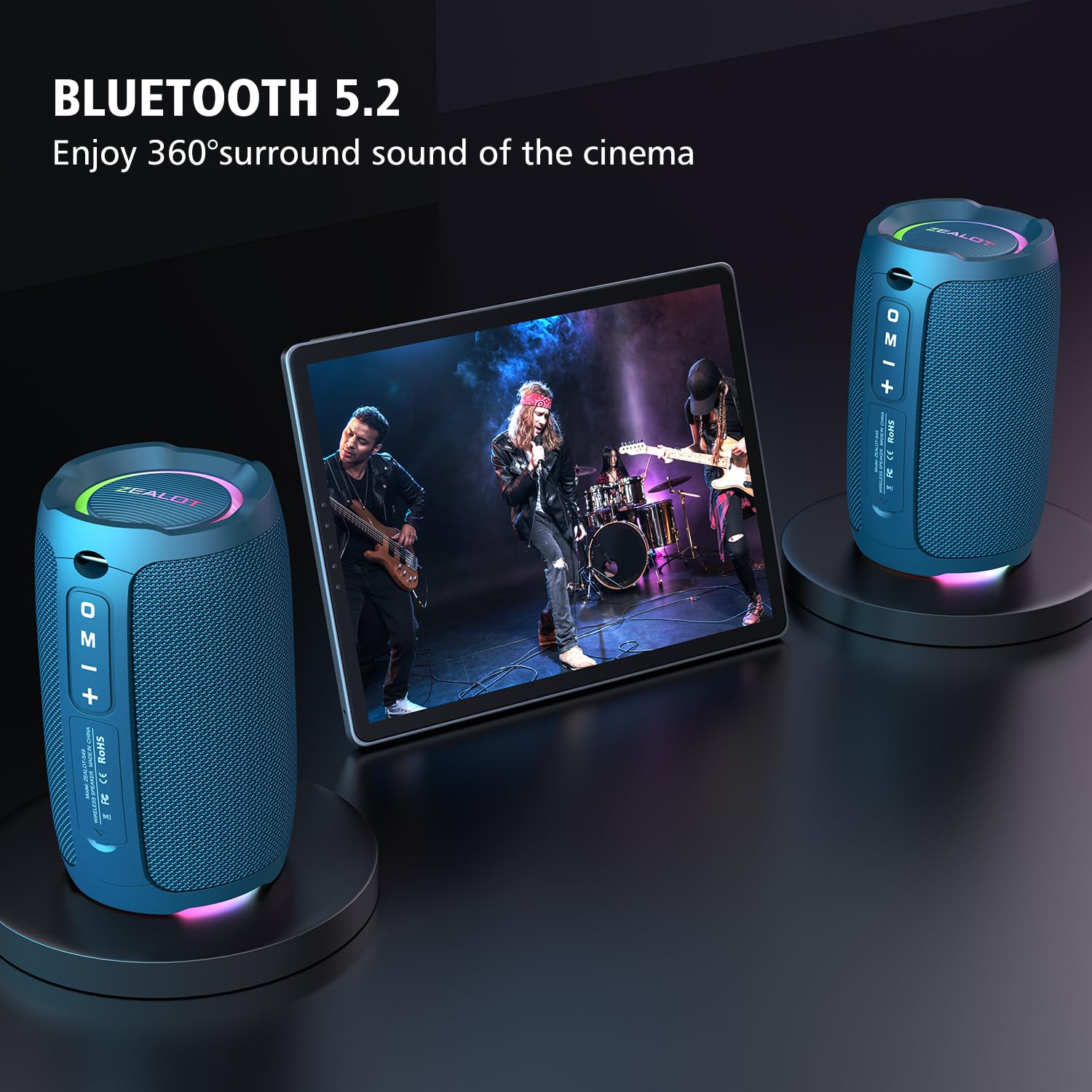 Zealot Bluetooth Speaker, Portable Speaker Wireless, Ip67 Wterproof,Loud Stereo Sound, 20W, Dual Pairing, Bt5.2/ Usb/Tf Card/Lin