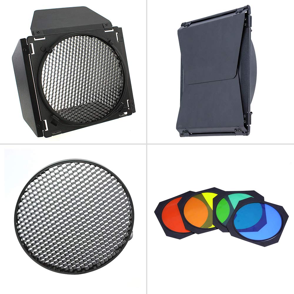 Godox Bd 04 Barn Door Solidly Barndoor Kit For 7    Standard Reflector With Honeycomb Grid And 4 Color Gel Filters (Subd04)