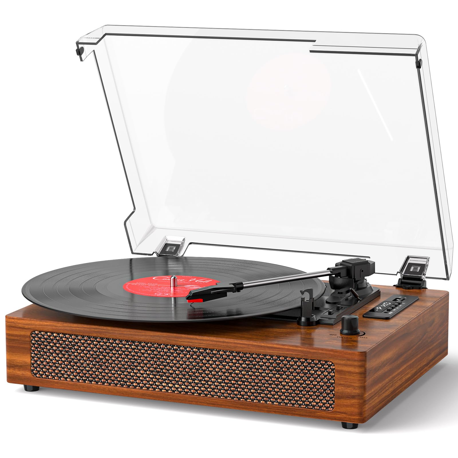 Vinyl Record Player Vintage Turntable with Built-in Stereo Speakers, Bluetooth, USB Recording & Playback, 3-Speed Belt Drive Tur
