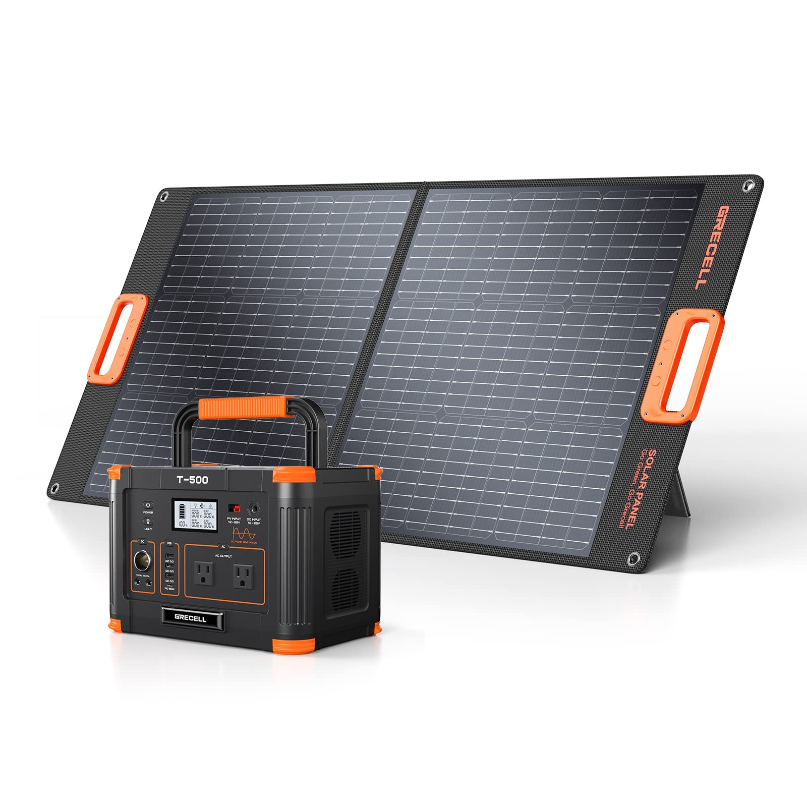 519Wh Outdoor Solar Generator with 100W Portable Solar Panel 20V, Portable Power Station 500W(Peak 1000W) Backup Battery Pack So