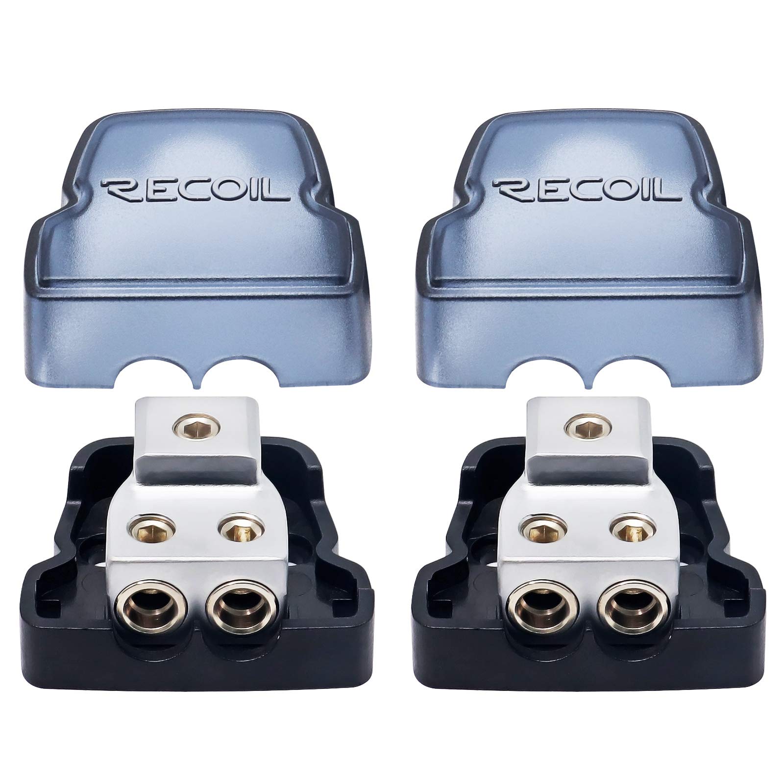 Recoil Db12P 2 Way Power Distribution Block, 1 X 0/2/4 Gauge In / 2 X 4/8 Gauge Out Power Distribution Ground Distributor Block 