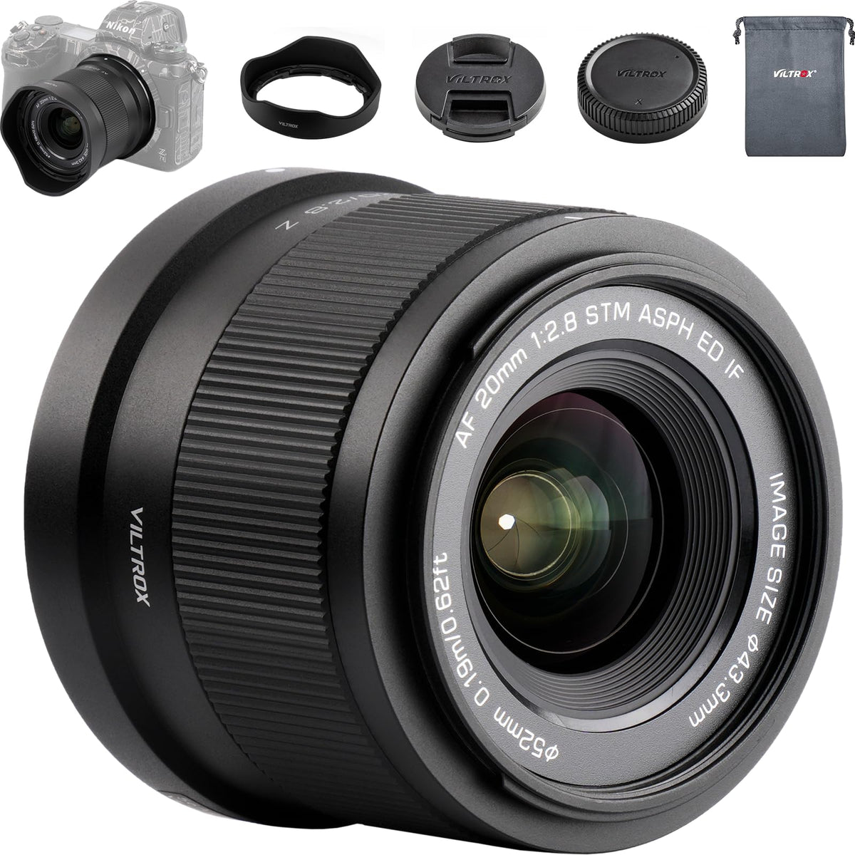 VILTROX 20mm F2.8 AF STM Lens for Nikon Z Mount Camera, 157g Lightweight Wide Angle Full Frame Auto Focus Prime Lens with Large Aperture f/2.8 for Nikon Z8, Z9, Z6, Z7, Z6 II, Z7 II, Z5, Z5 II