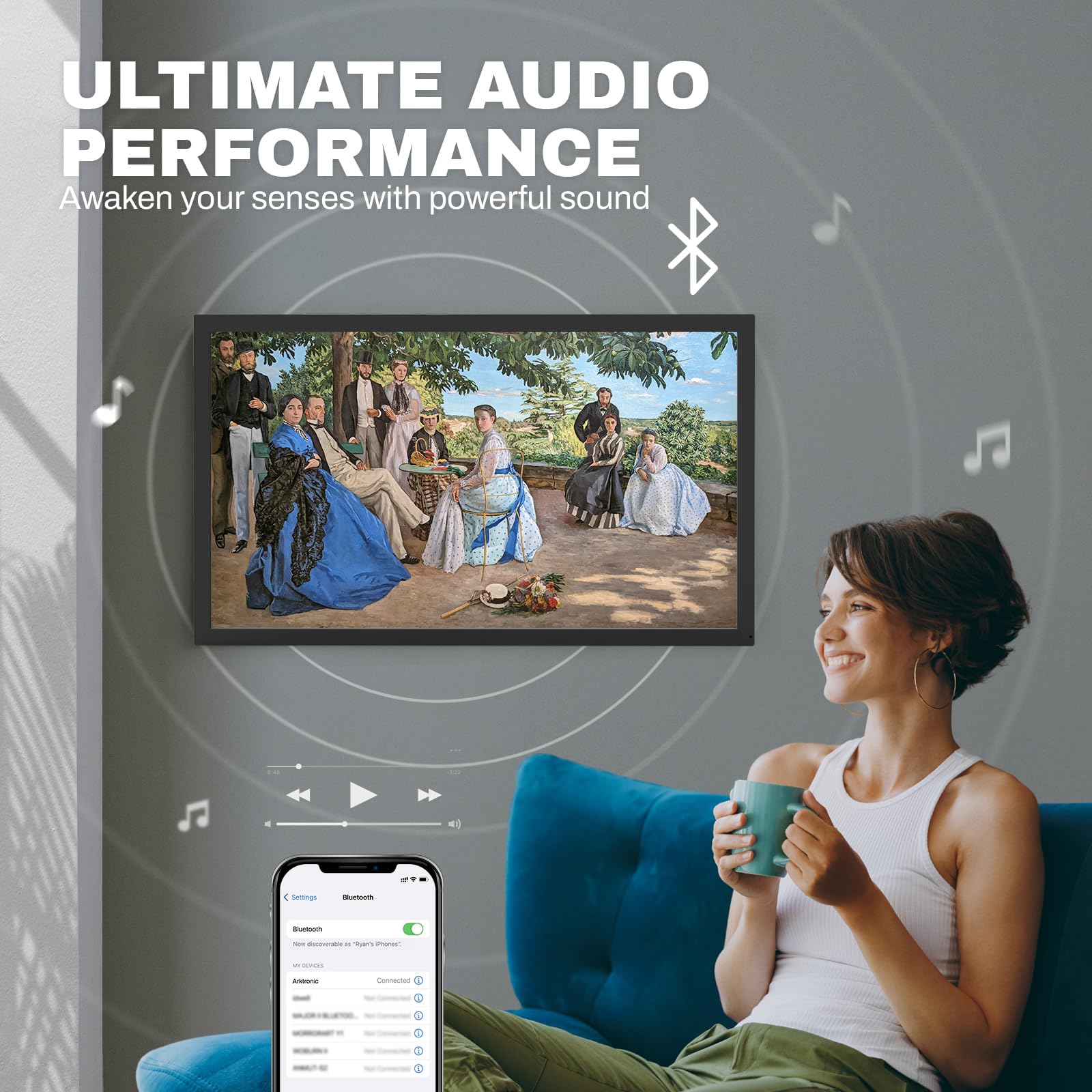 Arktronic 32 Inch Fhd Extra Large Digital Picture Frame With Bluetooth Speaker, Wifi Large Digital Photo Frame, Art Decor Frame