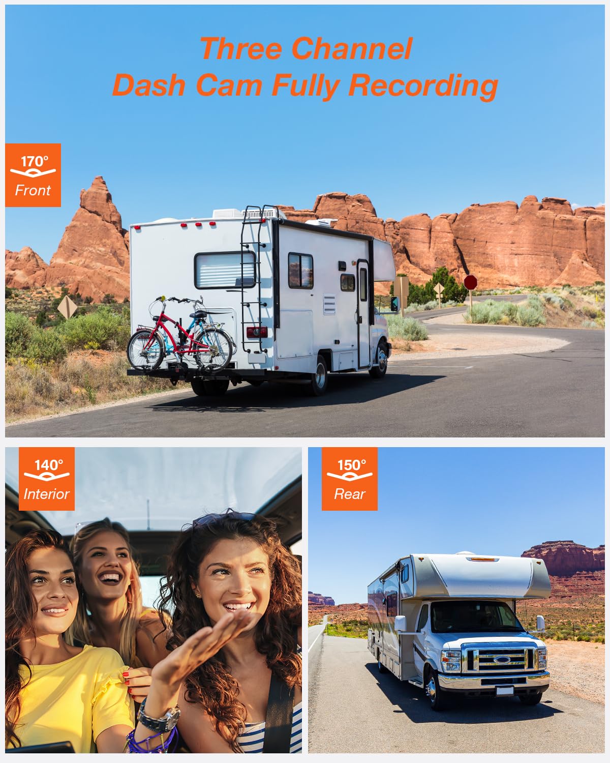 Izeeker 3 Channel Dash Cam Front And Rear Inside, 2K Single, 1080P Triple Dash Camera For Cars With Microsd Card, Infrared Night