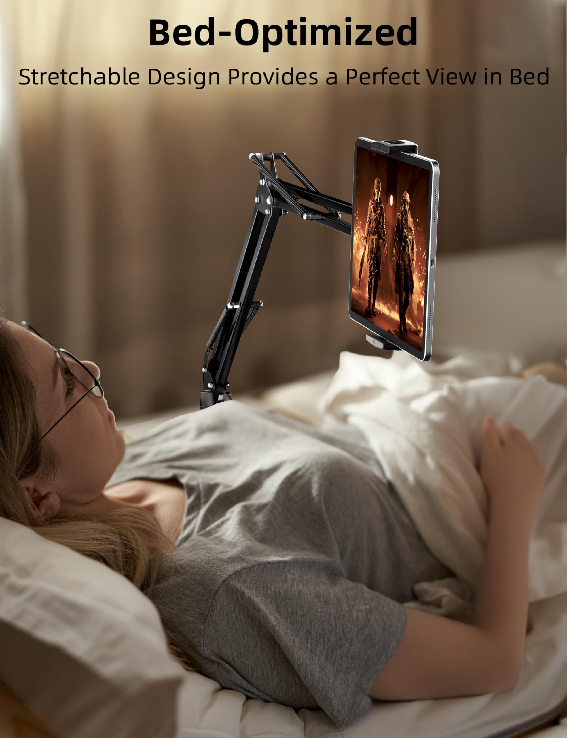 Bluusuuk Tablet Floor Stand With 11Lb Stable Base   Adjustable Height Stretchable Arm Swivel Holder Mount, Compatible With Ipad